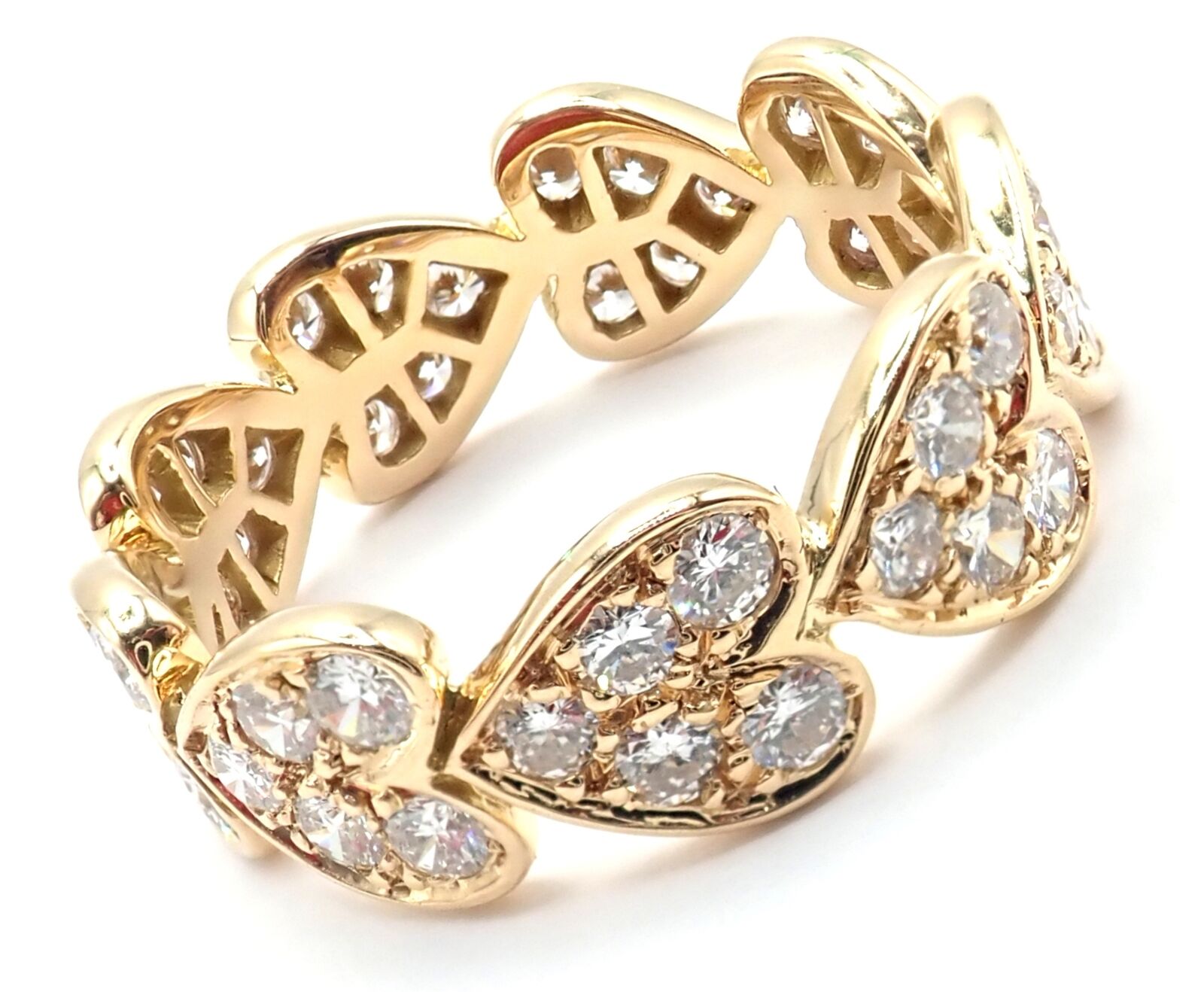 Authentic Cartier 18K Yellow Gold Diamond Heart Eternity Band Ring Size 7.25 - Luxury Jewelry Gift for Anniversary, Valentine's Day & Special Occasions