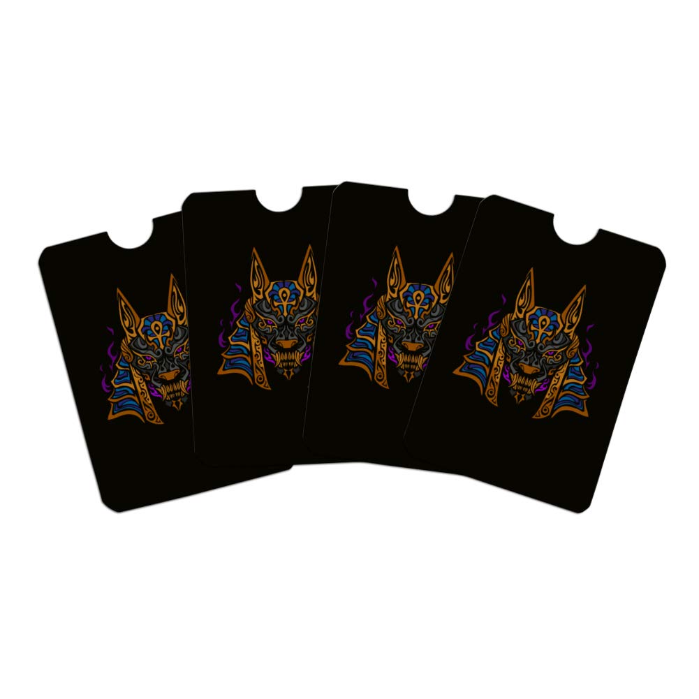 Anubis Egyptian Jackal God of Death RFID Blocking Credit Card Holder - Set of 4 Protective Sleeves for Wallet & Purse - Prevent Identity Theft for Travel, Shopping & Daily Use