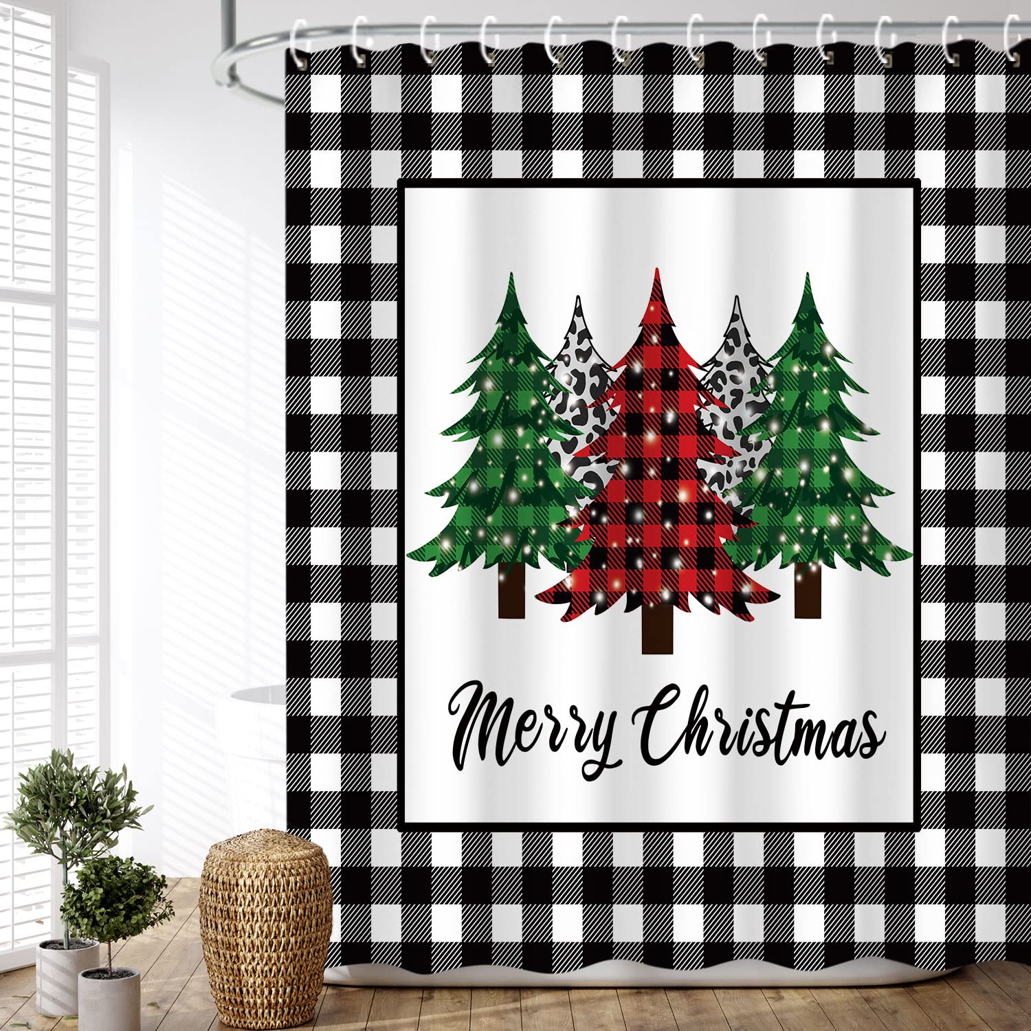 LIVILAN Christmas Tree Shower Curtain Set - Waterproof Holiday Bathroom Decor with Merry Xmas Design (72x78 Inches) - Perfect for Festive Bathroom Decorations and Christmas Gift Giving