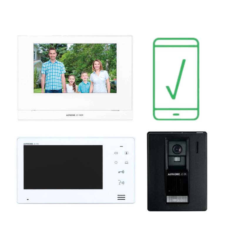 Aiphone JO Series Smartphone Intercom Kit - JOS 1AW 2M with Two Monitors | Video Door Entry System for Homes & Businesses | Secure Smart Communication Solution for Apartments, Offices & Gated Communities