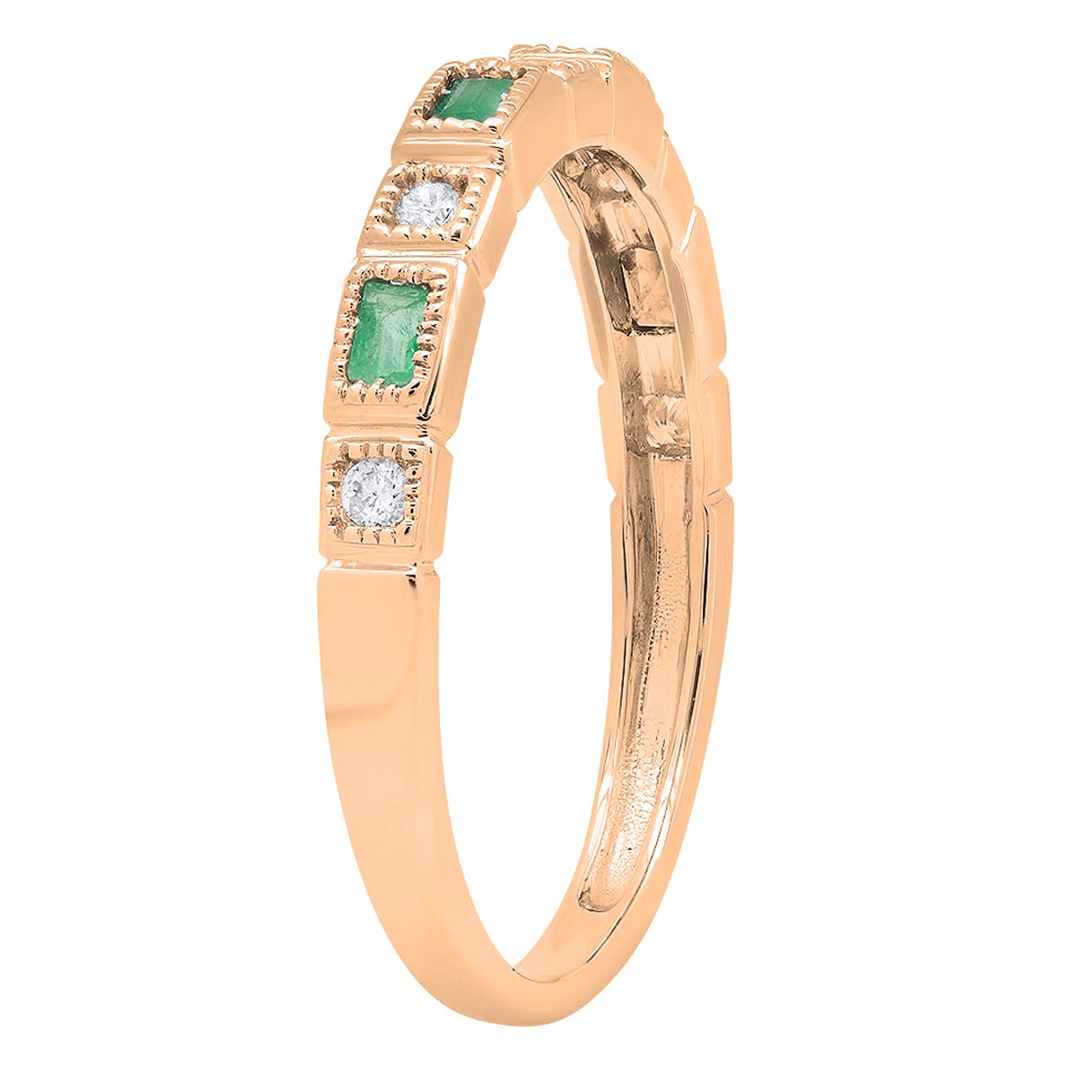 10K Solid Gold Baguette Emerald & Round White Diamond Women's Anniversary Wedding Band – Perfect for Bridal Jewelry, Engagement Rings, and Special Occasion Gifts