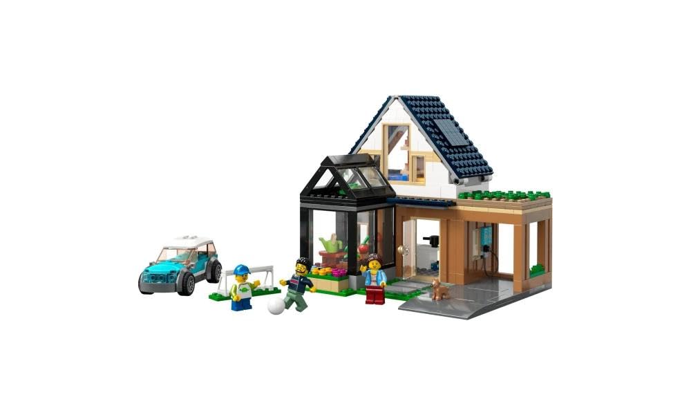 LEGO My City Family House and Electric Car 60398 Building Toy Set with Kitchen, 2 Bedrooms, Greenhouse & Solar Panels - Includes 3 Minifigures & Puppy - Creative Construction Gift for Kids Ages 6+ - Perfect for Imaginative Play, STEM Learning & Family Bonding Activities