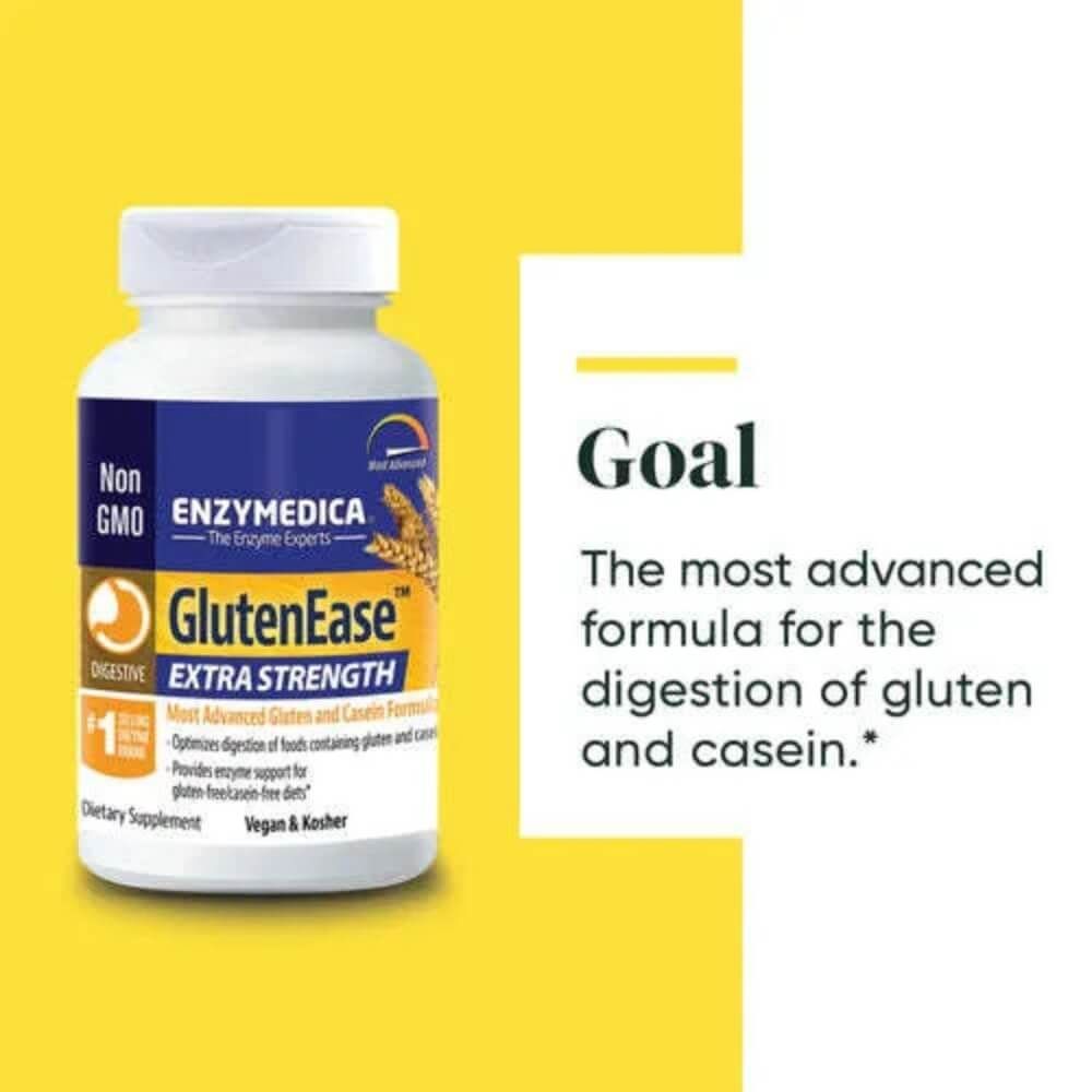 Enzymedica GlutenEase Extra Strength Digestive Enzyme Supplement - 30 Capsules for Gluten & Dairy Sensitivity - Supports Digestion After Meals for Active Lifestyles