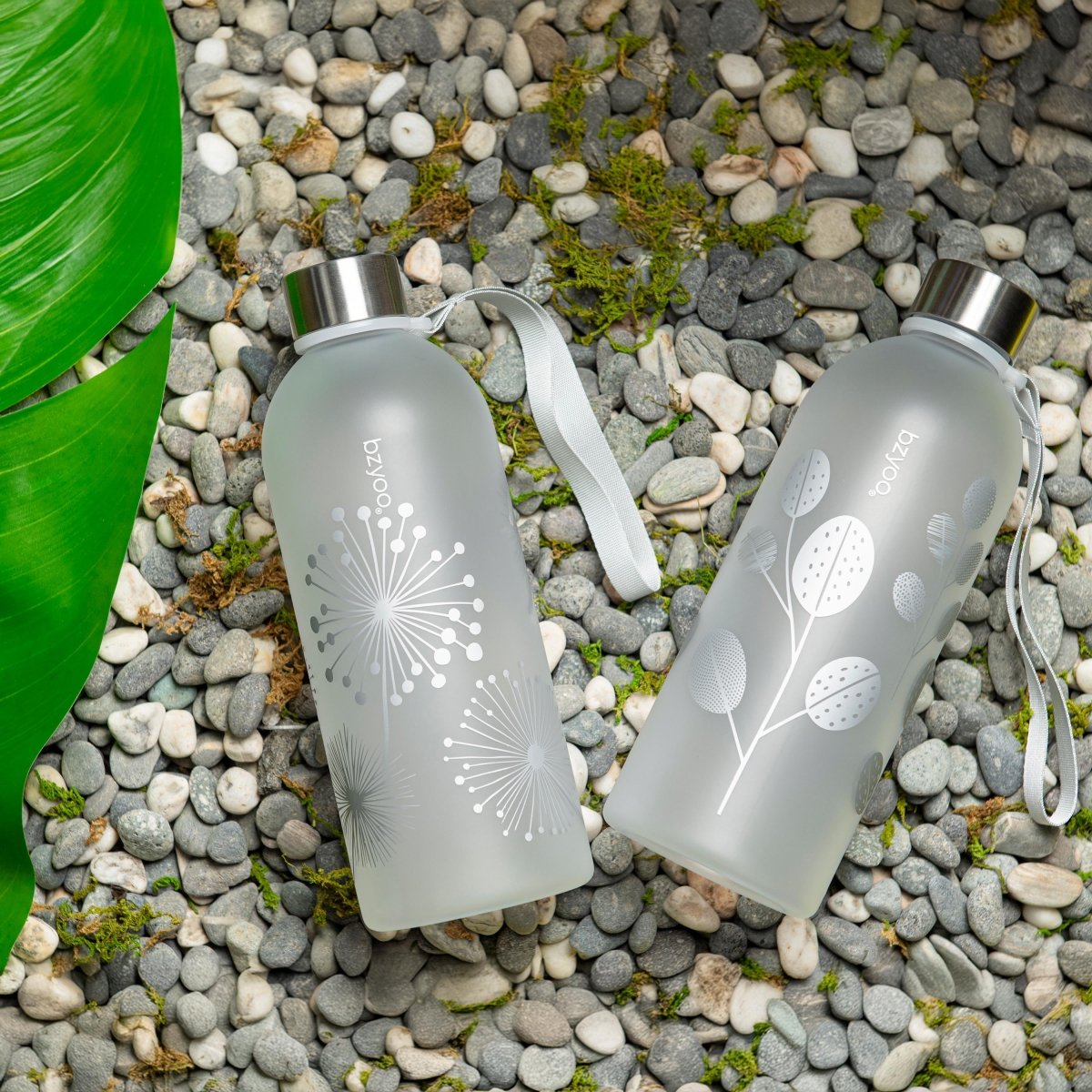 32oz Time Marker Tritan Water Bottle with Carrying Strap - Leaf Silver | Leak Proof BPA Free Sports Water Bottle for Gym, Hiking, Workout & Outdoor Activities
