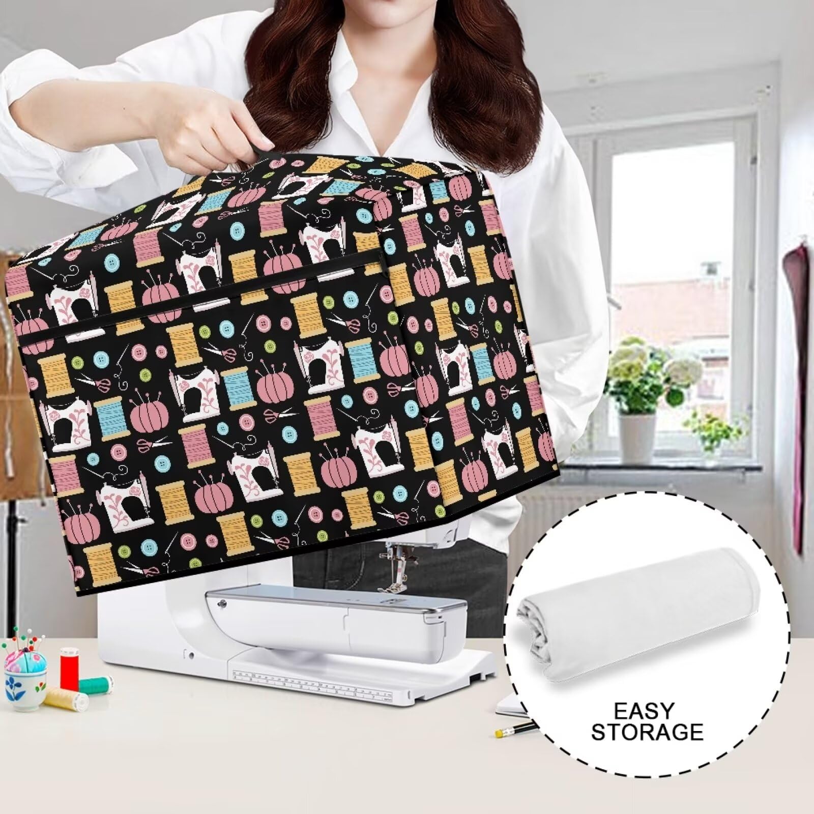 Universal Sewing Machine Cover with Pockets - Dustproof, Washable Fabric Protector for Most Standard Sewing Machines | Perfect for Home, Studio & Travel Use