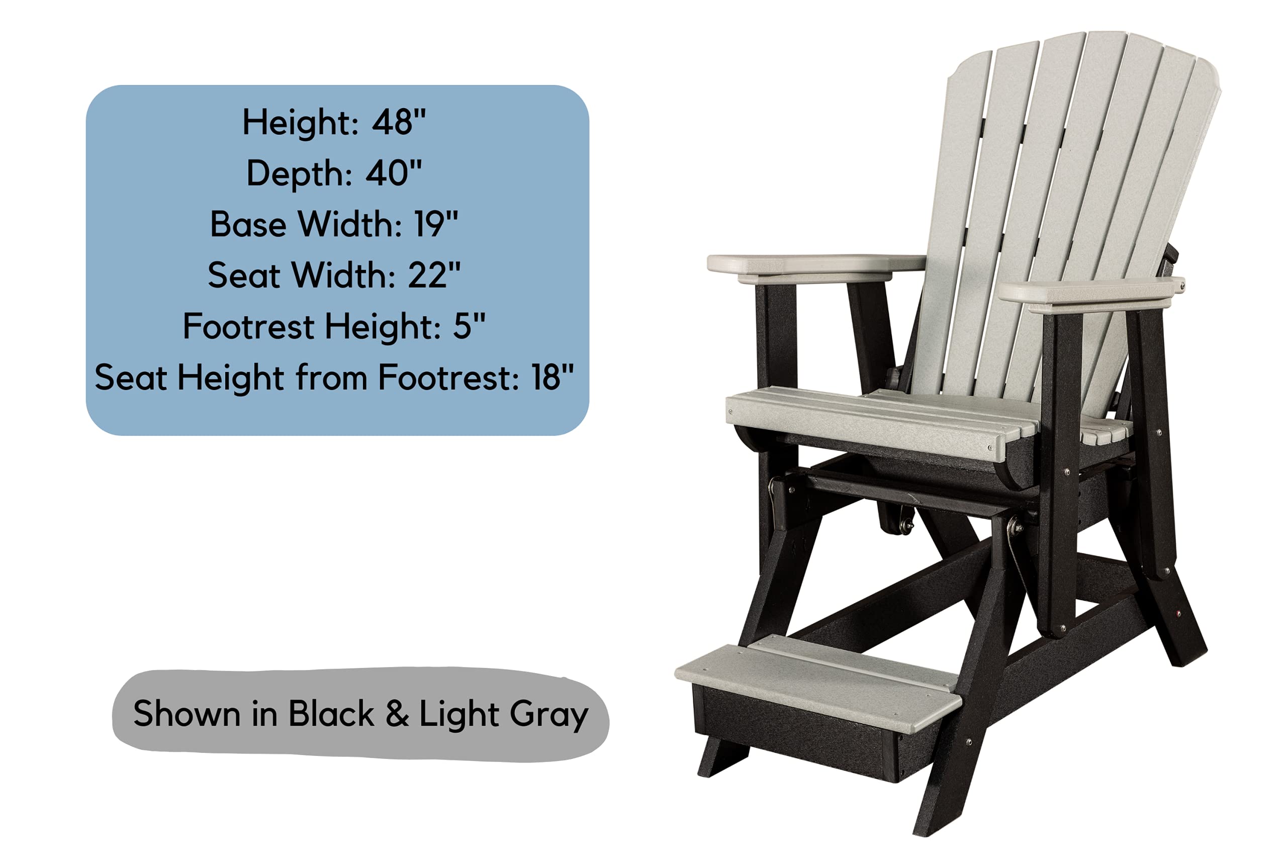 Outdoor Patio Adirondack Glider Chair with Slat Fan Back, Footrest & Weather-Resistant Poly Material - Perfect for Balcony, Garden & Backyard Relaxation (Black & Weatherwood)