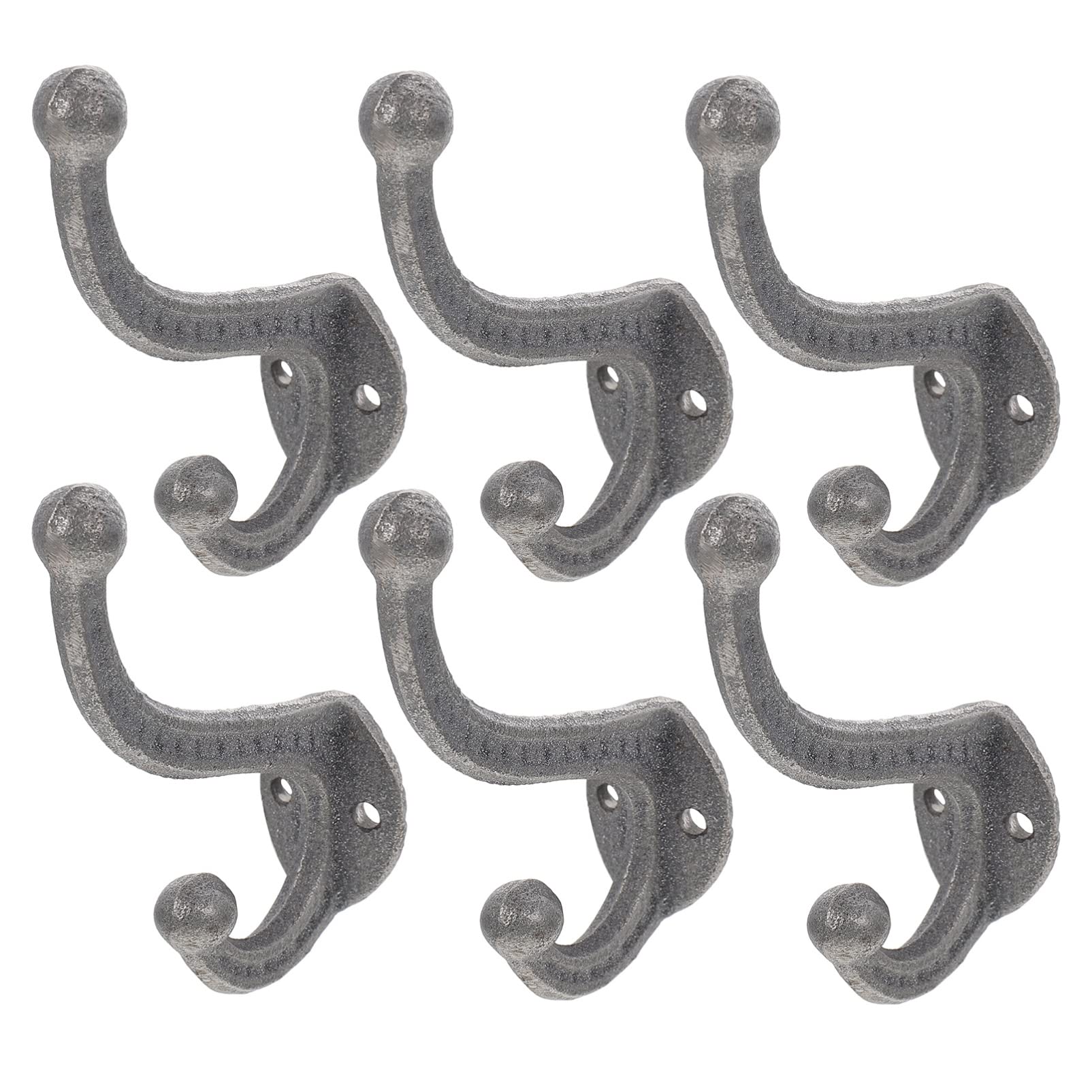 Vintage Cast Iron Wall Hooks 6-Pack - Rustic Farmhouse Coat Hooks for Closet, Bathroom & Kitchen - Heavy Duty Dual Hooks for Hats, Coats & Towels - Perfect for Entryway, Mudroom & Home Decor