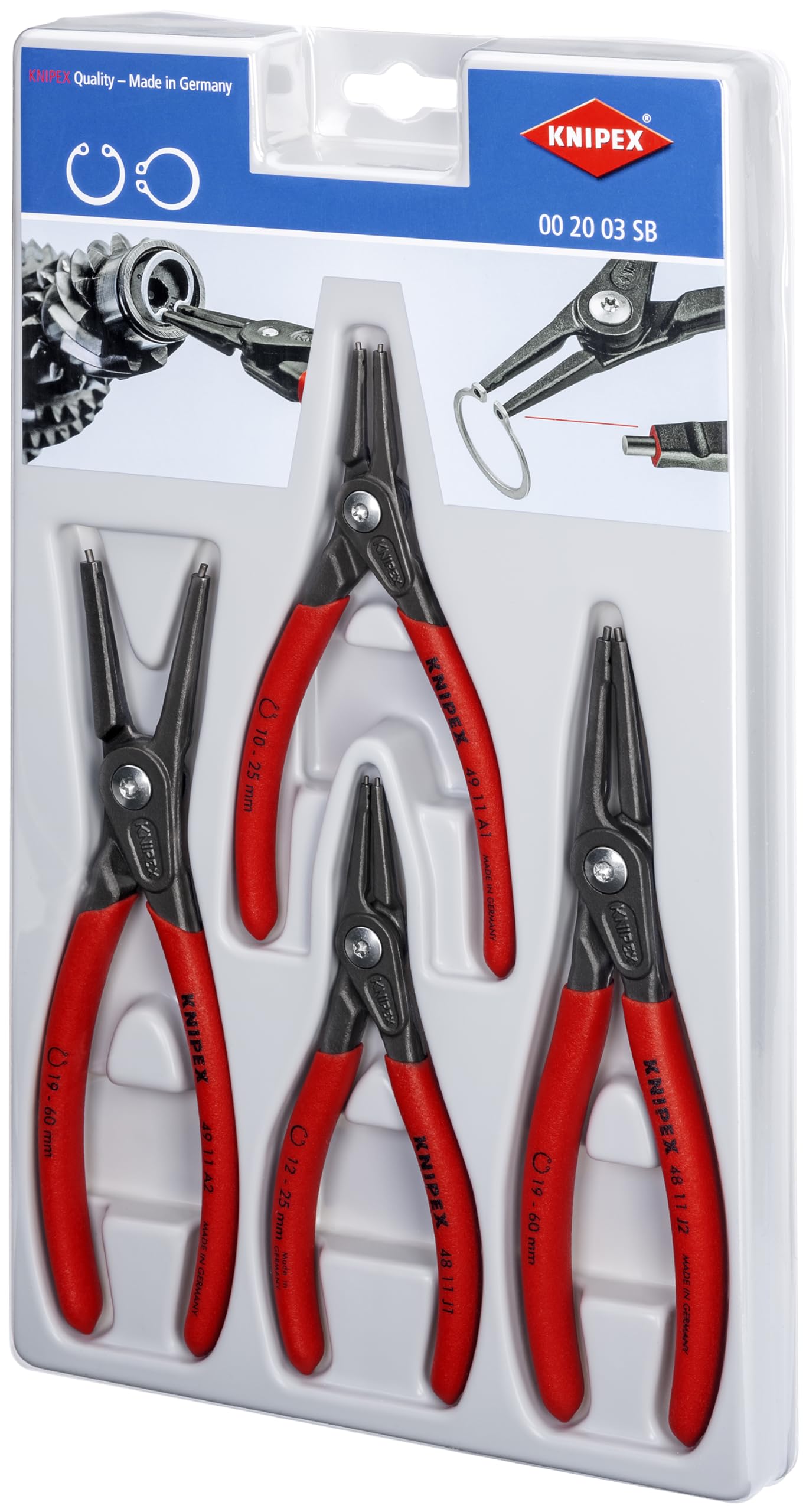 KNIPEX 4-Piece Precision Circlip Pliers Set - Professional Snap Ring Pliers for Automotive, Machinery & Electronics Repair | Ideal for Mechanics, Engineers & DIY Projects