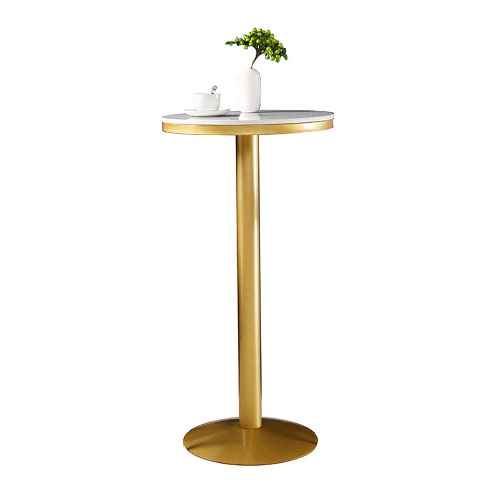 Round Marble Bar Table with Golden Metal Base - Easy to Install Kitchen Island or Living Room Counter Height Table - Perfect for Small Spaces, Breakfast Nook, and Home Entertaining