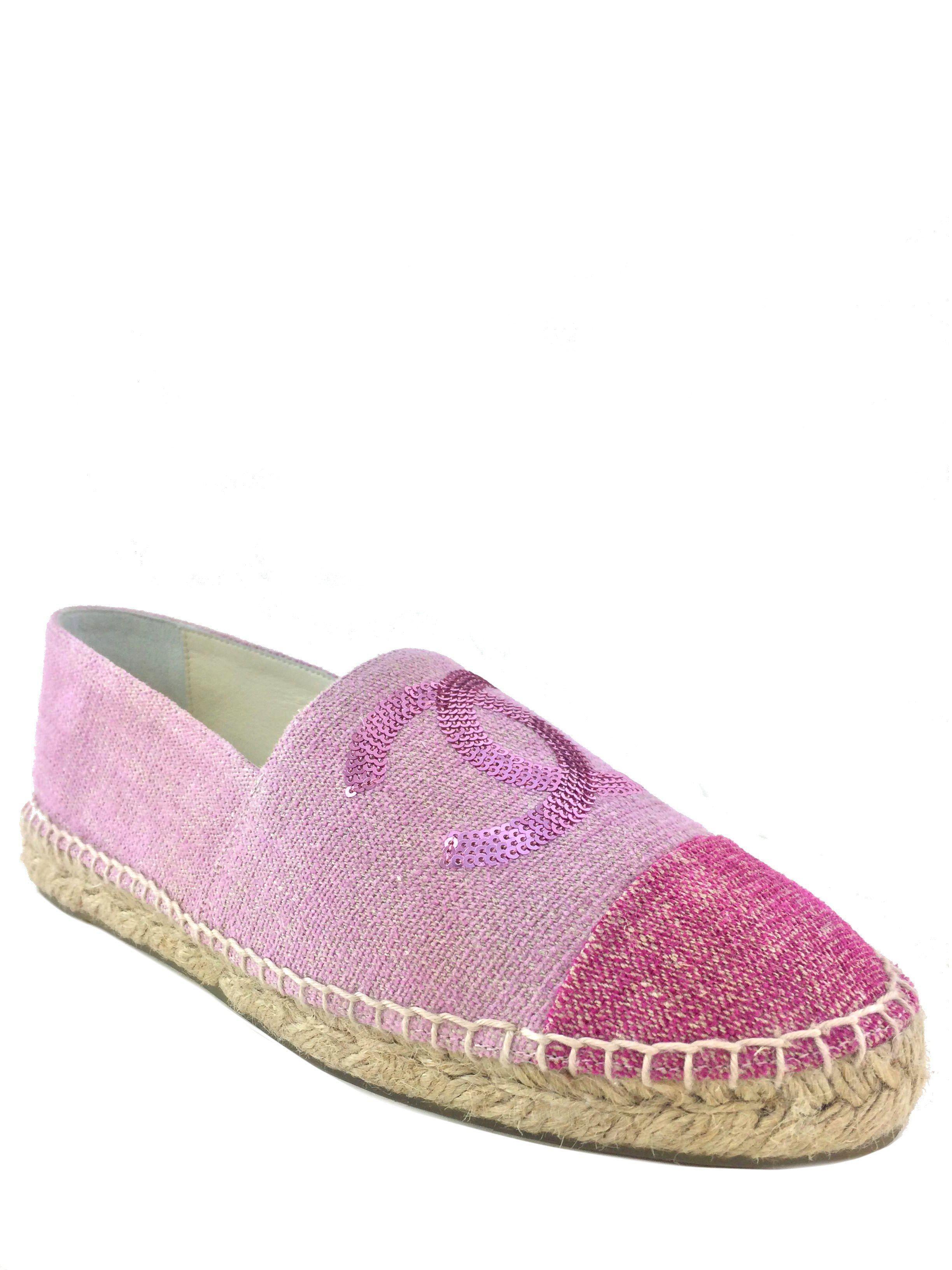 Chanel CC Logo Canvas Sequins Espadrilles Flats - Women's Size 10 US | Comfortable Summer Shoes for Beach, Vacation & Casual Outings