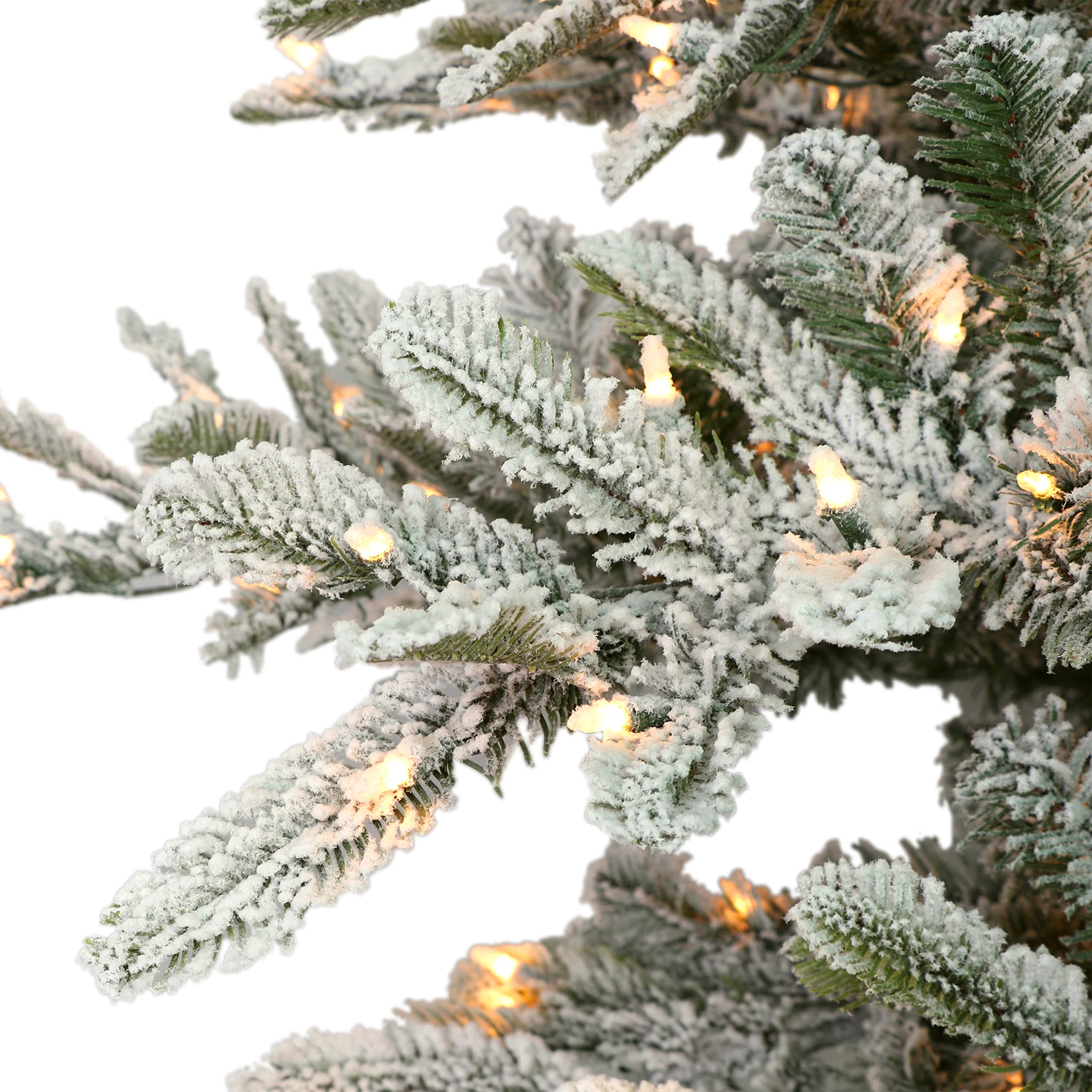 Puleo International 7.5ft Pre-Lit Slim Flocked Artificial Christmas Tree - 450 Clear Lights for Holiday Decor | Perfect for Small Spaces & Cozy Home Decor