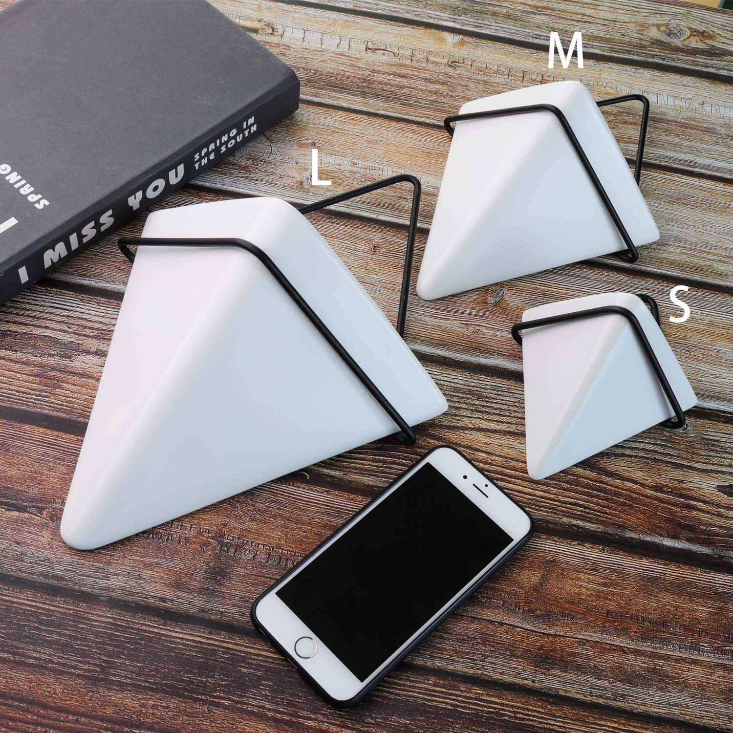 T4U Set of 2 White Ceramic Triangle Wall Planters - Modern Geometric Hanging Planters for Succulents, Air Plants, Cactus & Faux Plants | Indoor Home & Office Decor for Living Room, Bedroom, Kitchen & Workspace