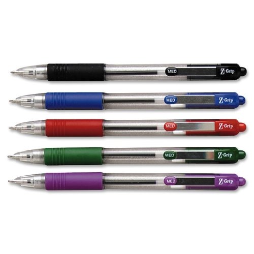 Zebra Z-Grip Retractable Ballpoint Pens 5-Pack - 1mm Medium Point for Office & School Use
