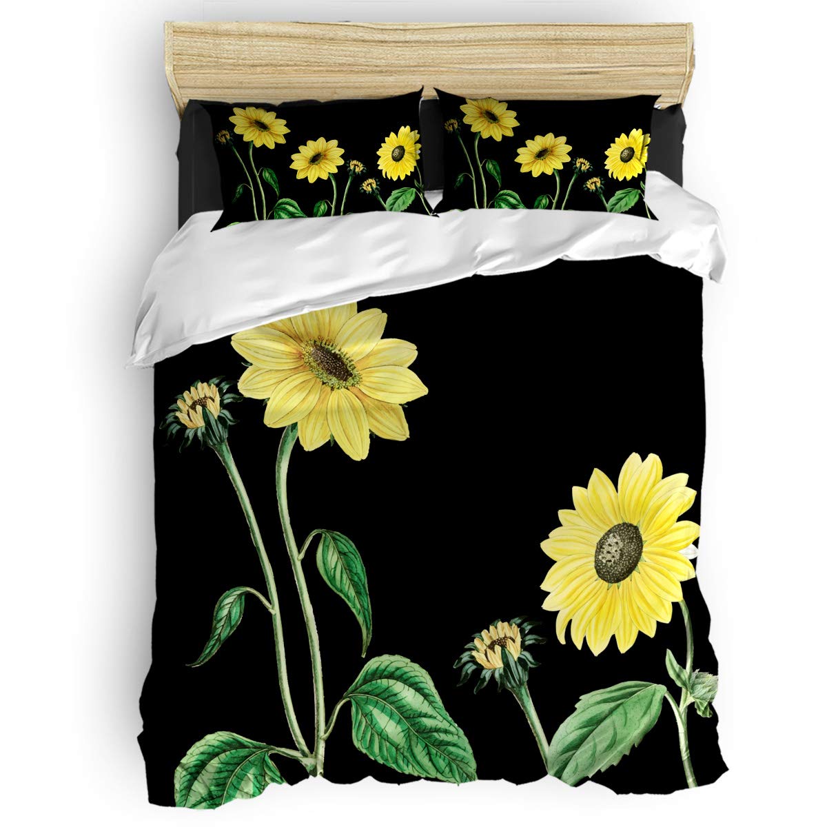 Watercolor Sunflower Duvet Cover Set King Size - Floral Bedding for Home Decor
