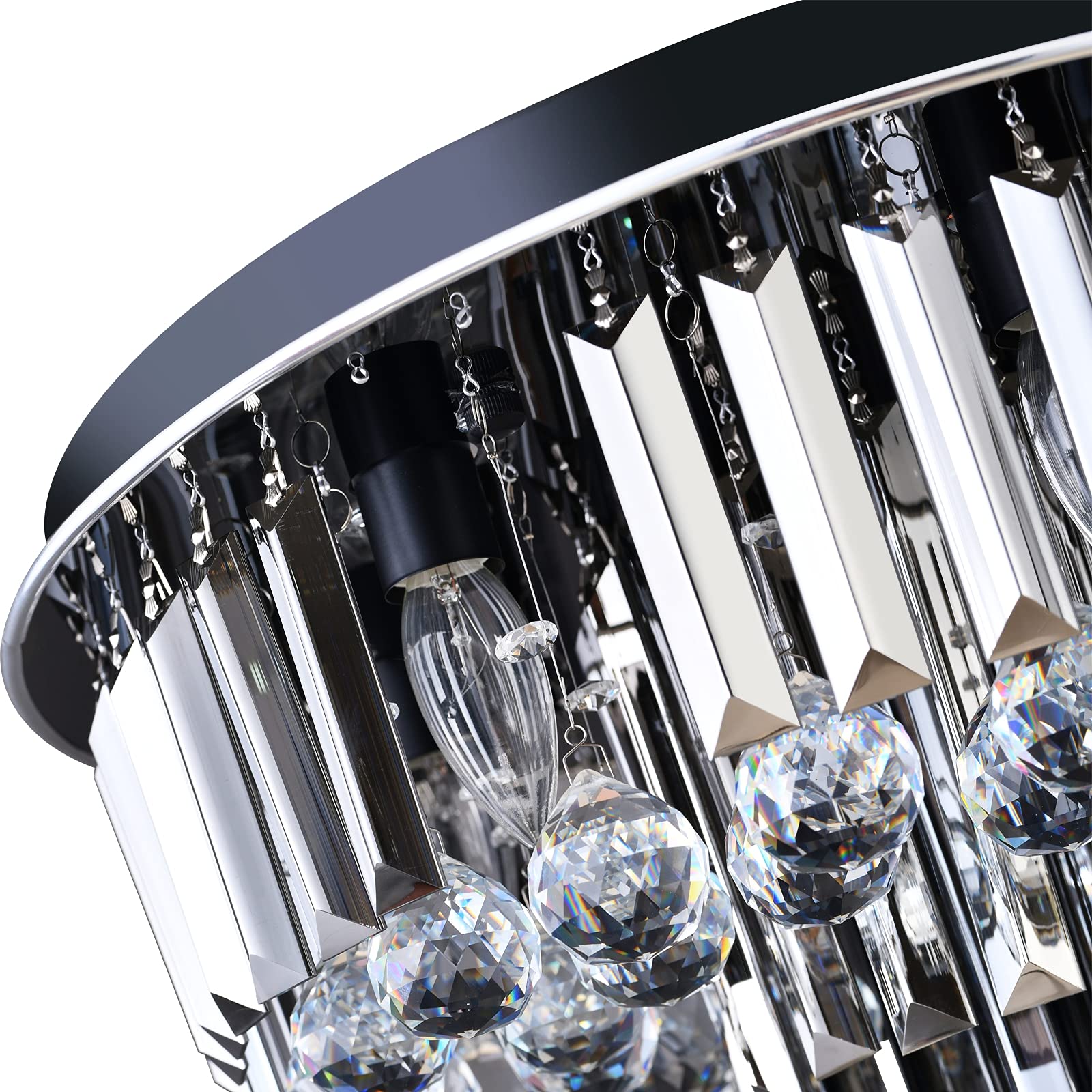 6-Light Modern Crystal Chandelier with Smoky Gray Rectangle & Clear Raindrop Crystals - 20