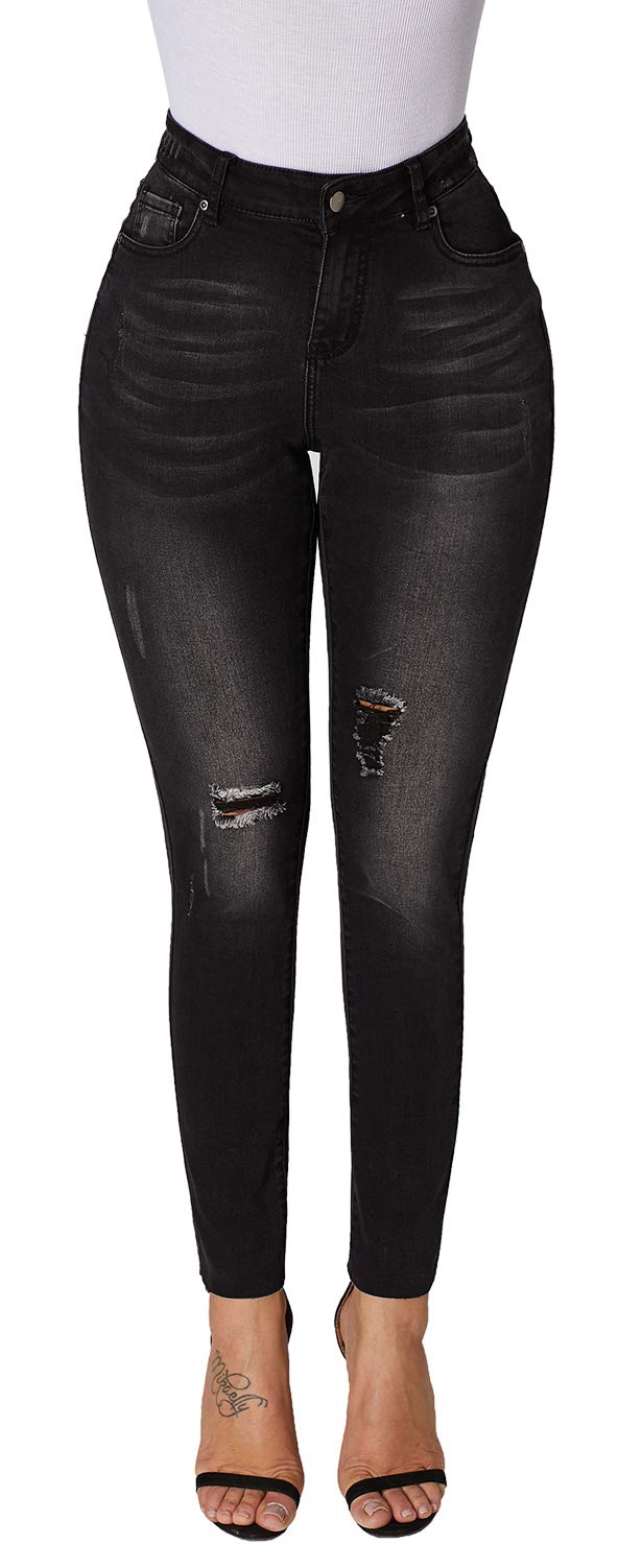 Roswear Women's Ripped Stretchy Skinny Ankle Jeans - High Waist Distressed Denim Pants for Casual Outfits & Streetwear Fashion