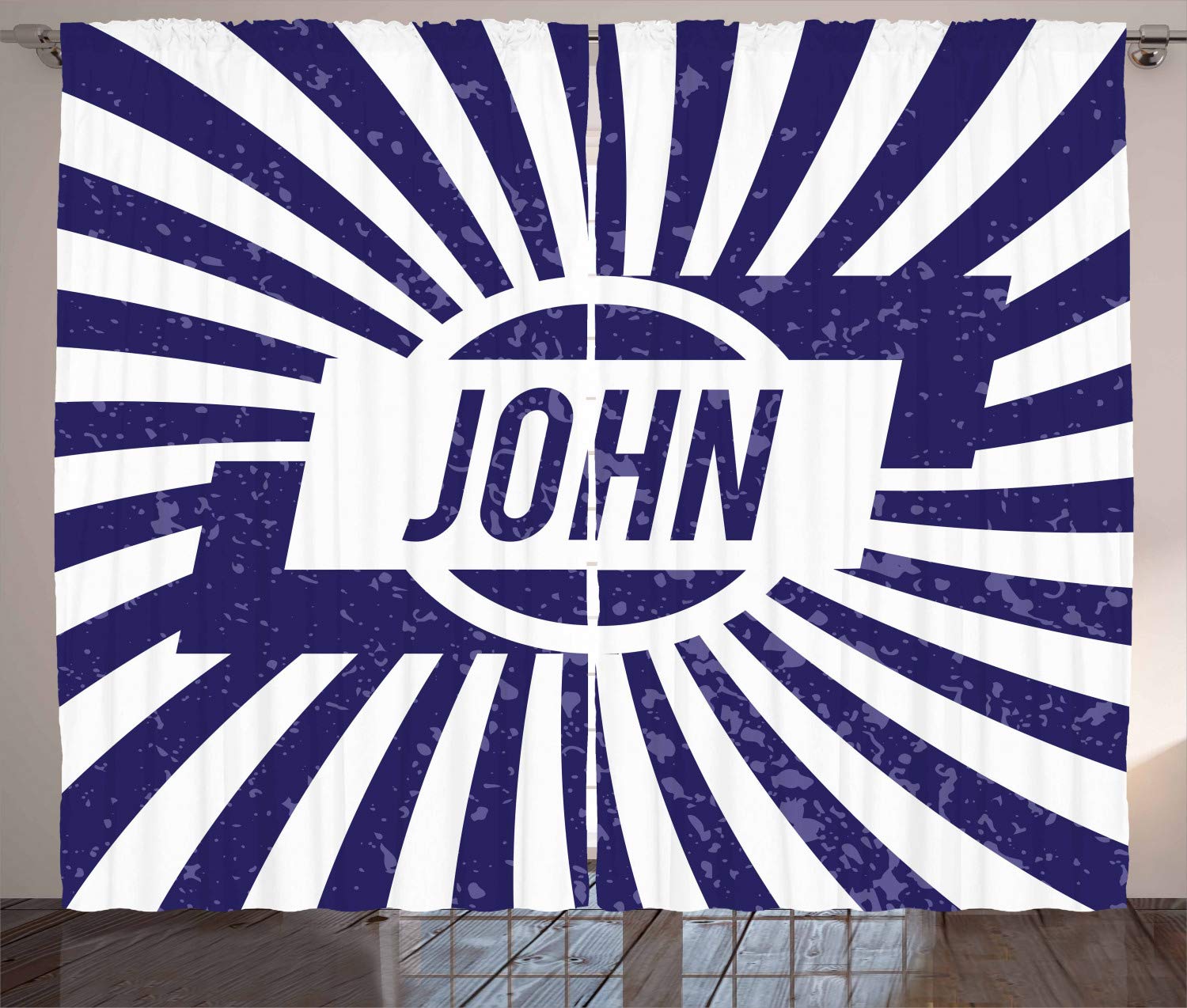 Ambesonne John Curtains - Wavy Stripes & Weathered Look Design, Navy Blue & White Window Drapes, 2 Panel Set (108