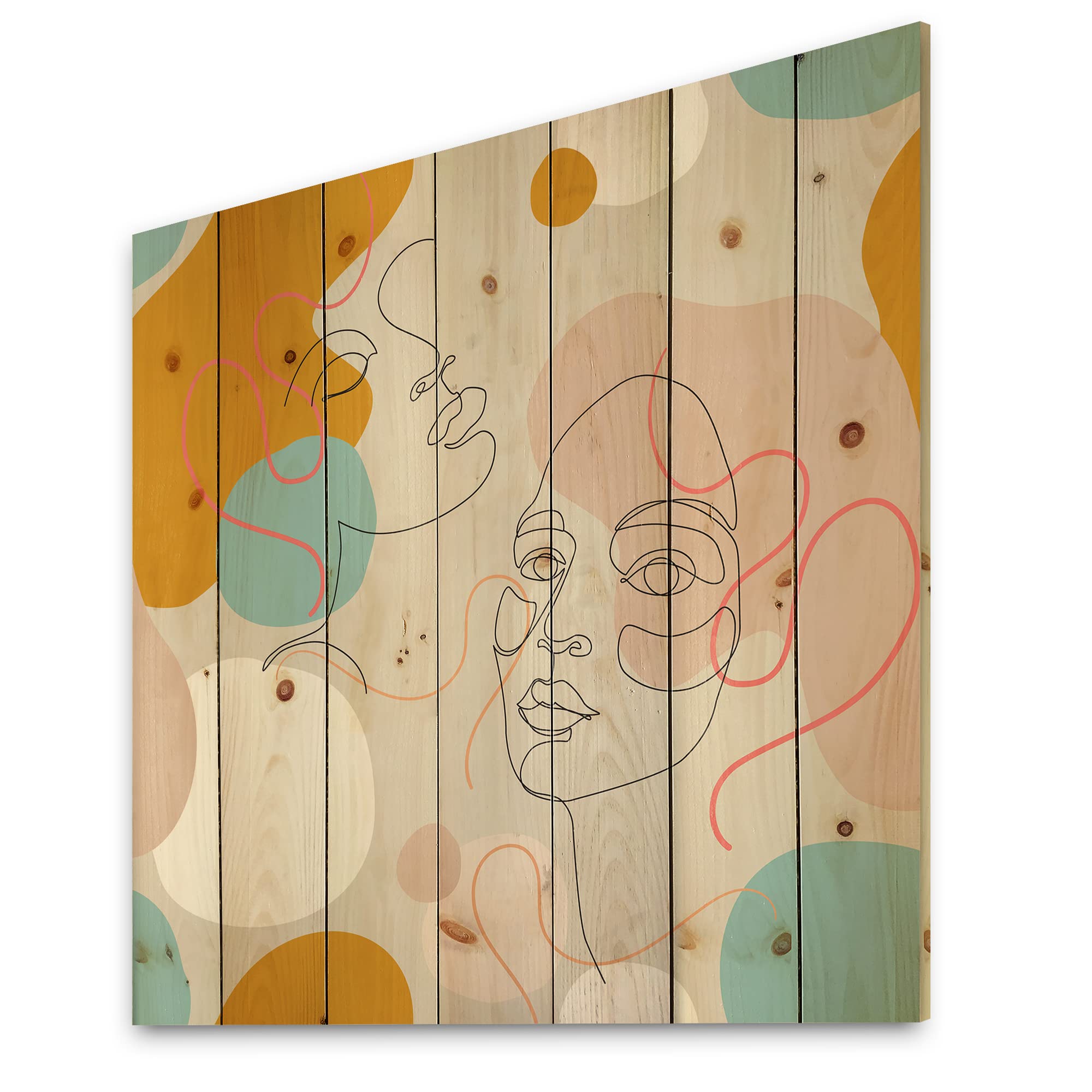 Minimalist One Line Female Face Portrait Wood Wall Art - Modern Abstract Grey Wood Panel Decor Printed on Natural Pine - Perfect for Living Room, Bedroom & Office Decor