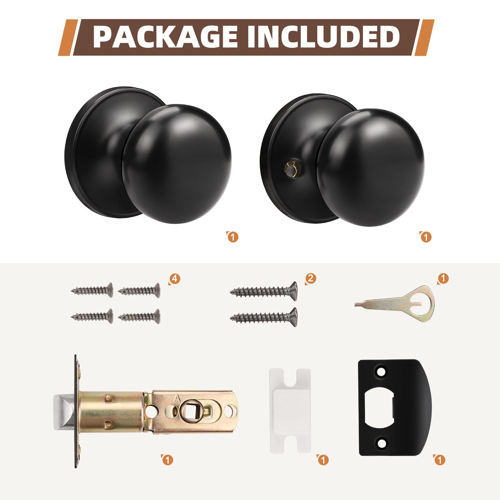 Gobekor 6-Pack Matte Black Keyless Passage Door Knobs - Round Interior Door Handles for Hall, Closet & Bedroom Doors | Smooth Operation & Easy Installation