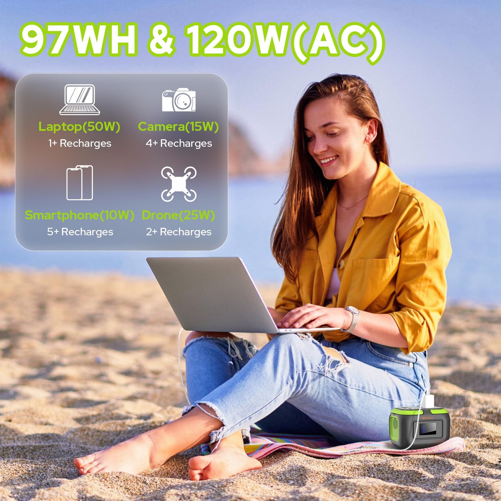 120W Portable Power Station with Solar Panel - 22W Foldable Solar Charger with DC/USB A/USB C Outputs for Camping, Home Backup, Van Life & Outdoor Adventures | Emergency Power Supply for RV Trips & Off-Grid Living