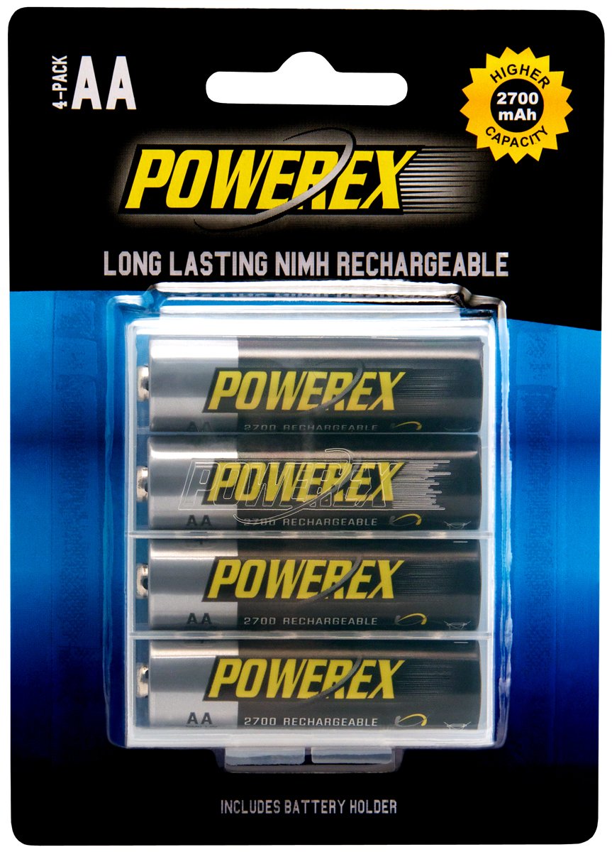 Powerex AA 2700mAh Rechargeable Batteries 4-Pack - High Capacity NiMH Batteries for Digital Cameras, Flashlights, Toys & Electronics - MHRAA4