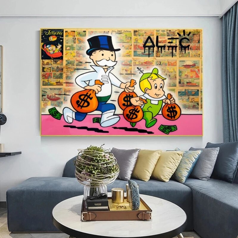 Alec Monopoly Money Bags Art Print - Pop Culture Wall Decor for Home, Office & Gifting | Perfect for Art Lovers & Collectors