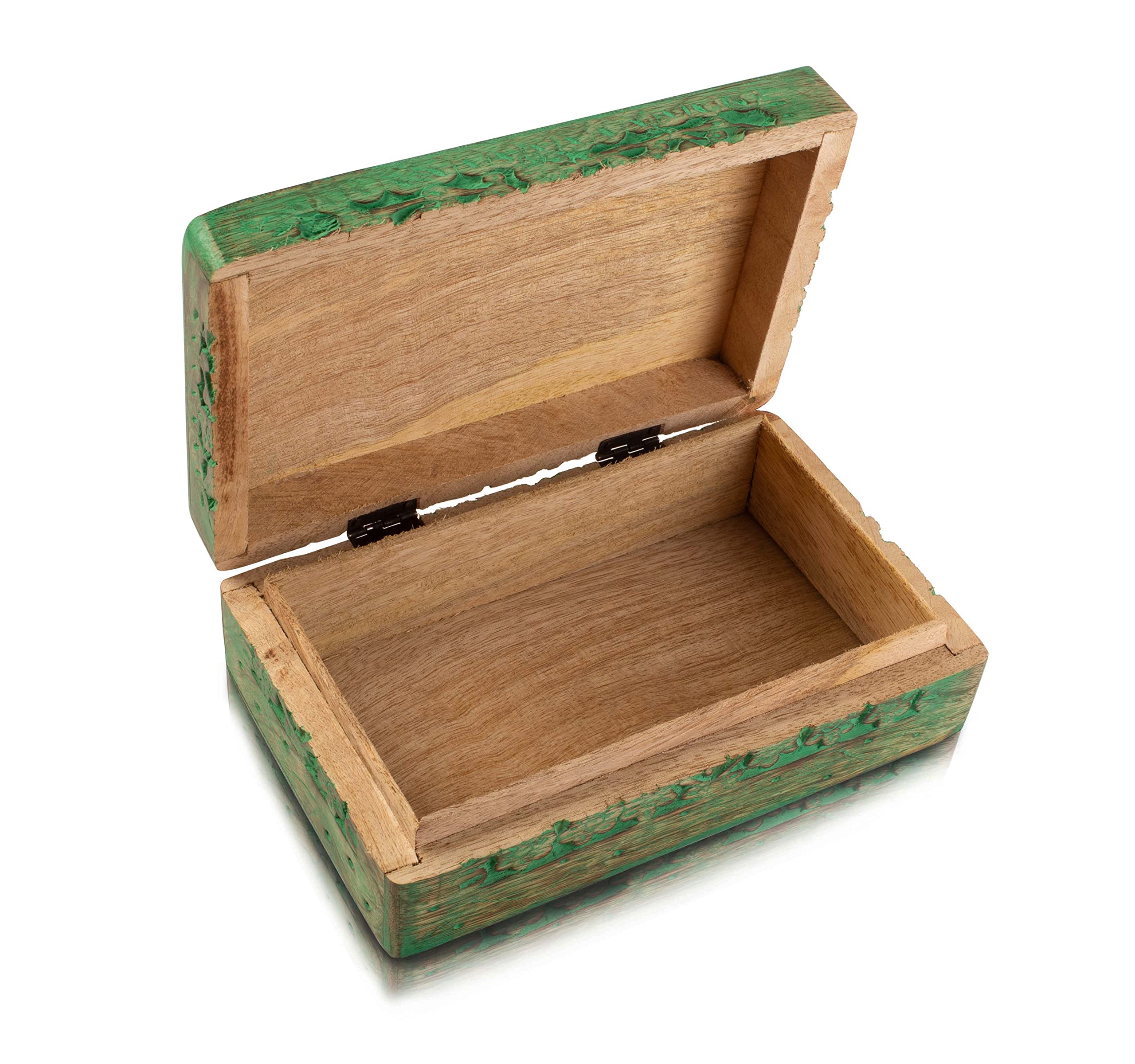 Handmade Wooden Jewelry Box with Tree of Life Carving - Jewelry Organizer, Keepsake Box & Watch Storage - Perfect Birthday, Housewarming Gift & Home Decor (Green) - Ideal for Organizing Rings, Necklaces & Valuables in Bedroom or Dresser
