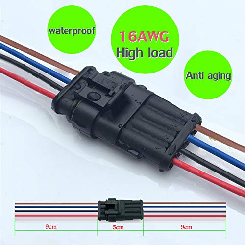 16AWG 4-Pin Waterproof Electrical Connector for Car, Truck, Boat - 5 Pack