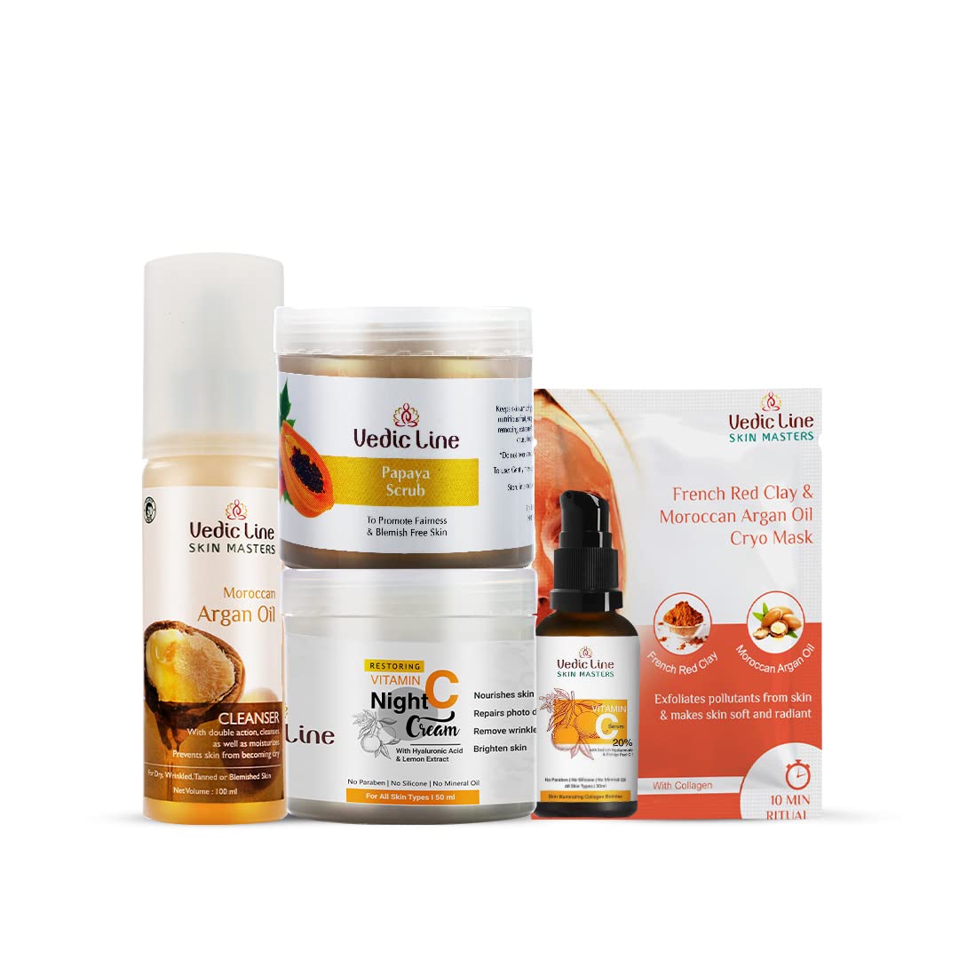 Vedic Line Overnight Skin Repairing Kit with Moroccan Argan Oil & Vitamin C - Anti-Aging, Brightening & Hydrating Facial Treatment (350ml) - Perfect for Nighttime Skincare Routine & Dry Skin Care