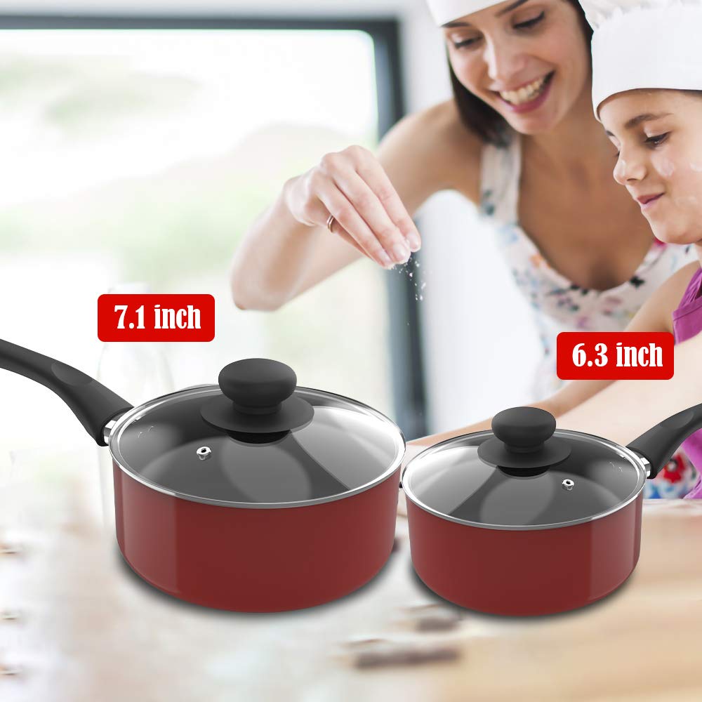 Premium 8-Piece Aluminum Alloy Non-Stick Cookware Set - Pots & Pans with Durable Coating (Red) - Perfect for Home Cooking, Baking & Healthy Meal Prep