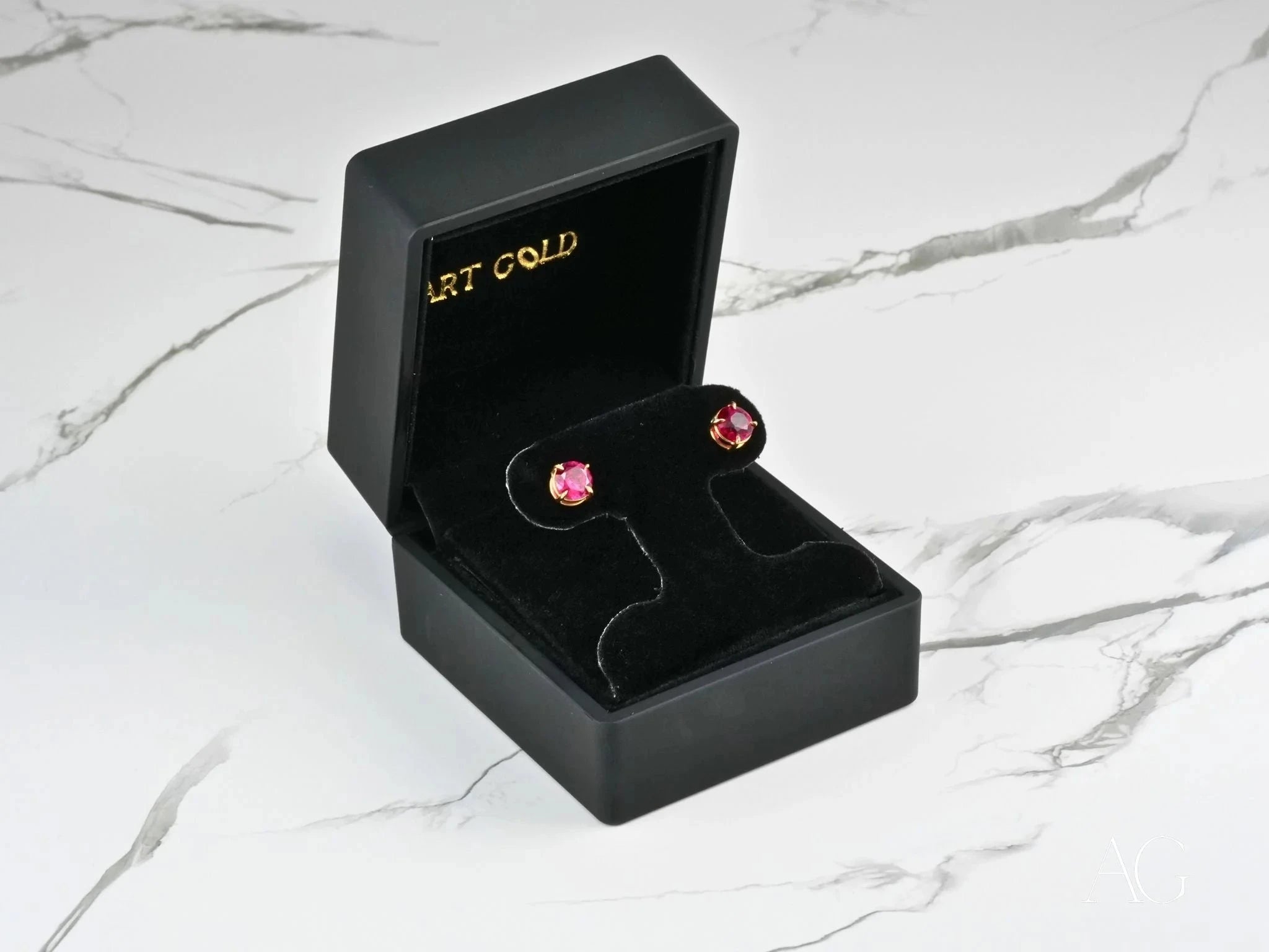 18K Gold CZ Stud Earrings with Radiant Ruby Sparkle - Elegant Cubic Zirconia Earrings for Women, Perfect for Weddings, Parties & Special Occasions