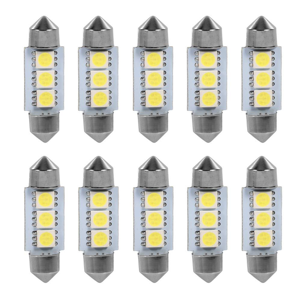 10PCS 36MM 12V 3 SMD 5050 White LED Festoon Dome Bulbs - Car Interior Lights for Map, Dome, Trunk & Vanity Mirror Lighting - Energy Efficient Replacement Bulbs