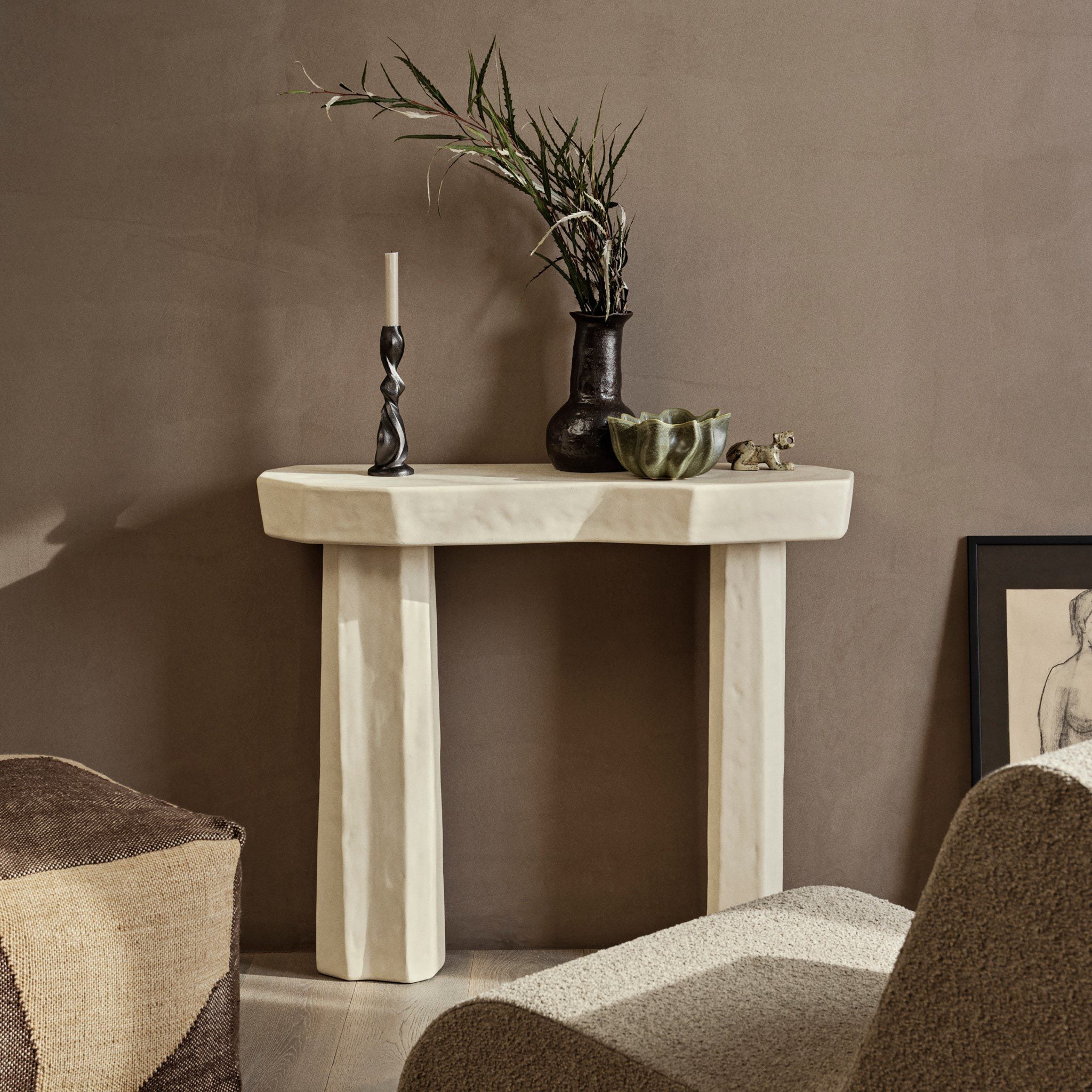 FERM LIVING Staffa Console Table - Ivory White Modern Entryway Table for Hallway, Living Room & Office Decor