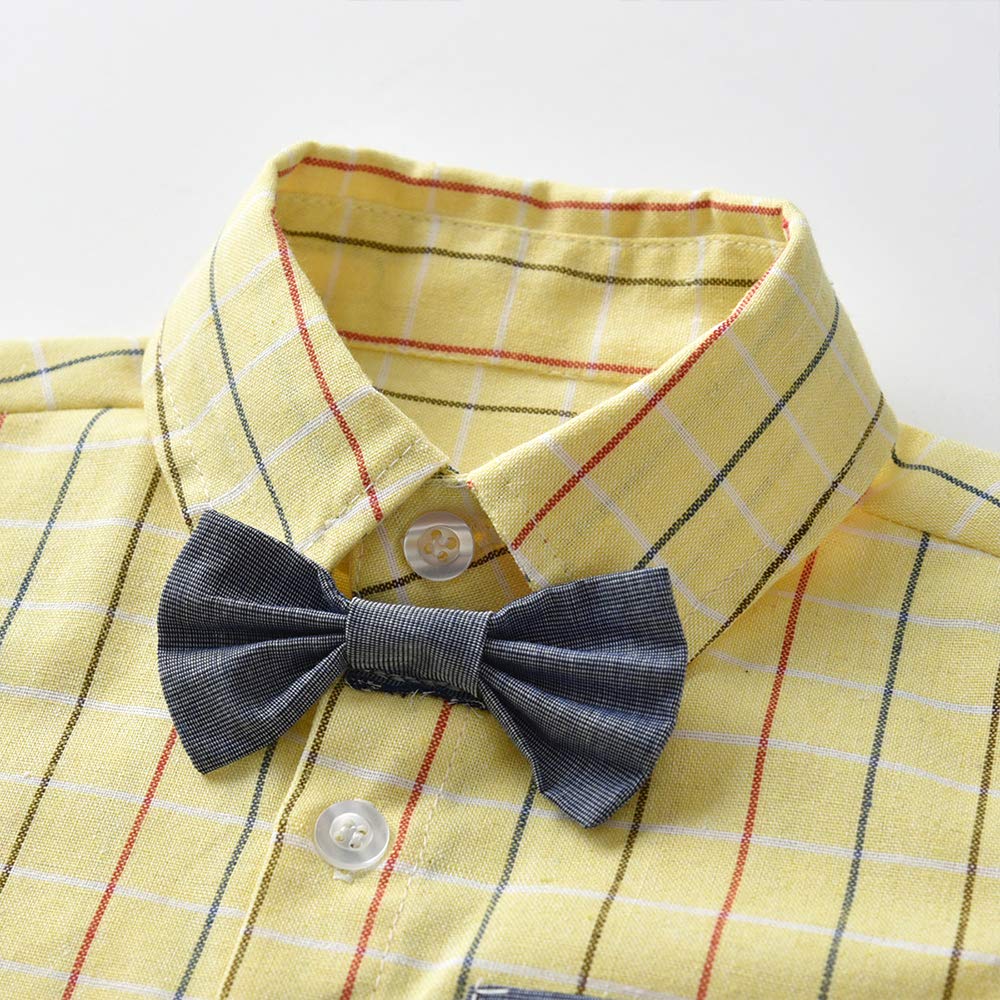 Stylish 2-Piece Summer Outfit for Toddler Boys - Cotton Striped Shirt with Bow Tie & Shorts Suit | Perfect for Weddings, Parties & Special Occasions
