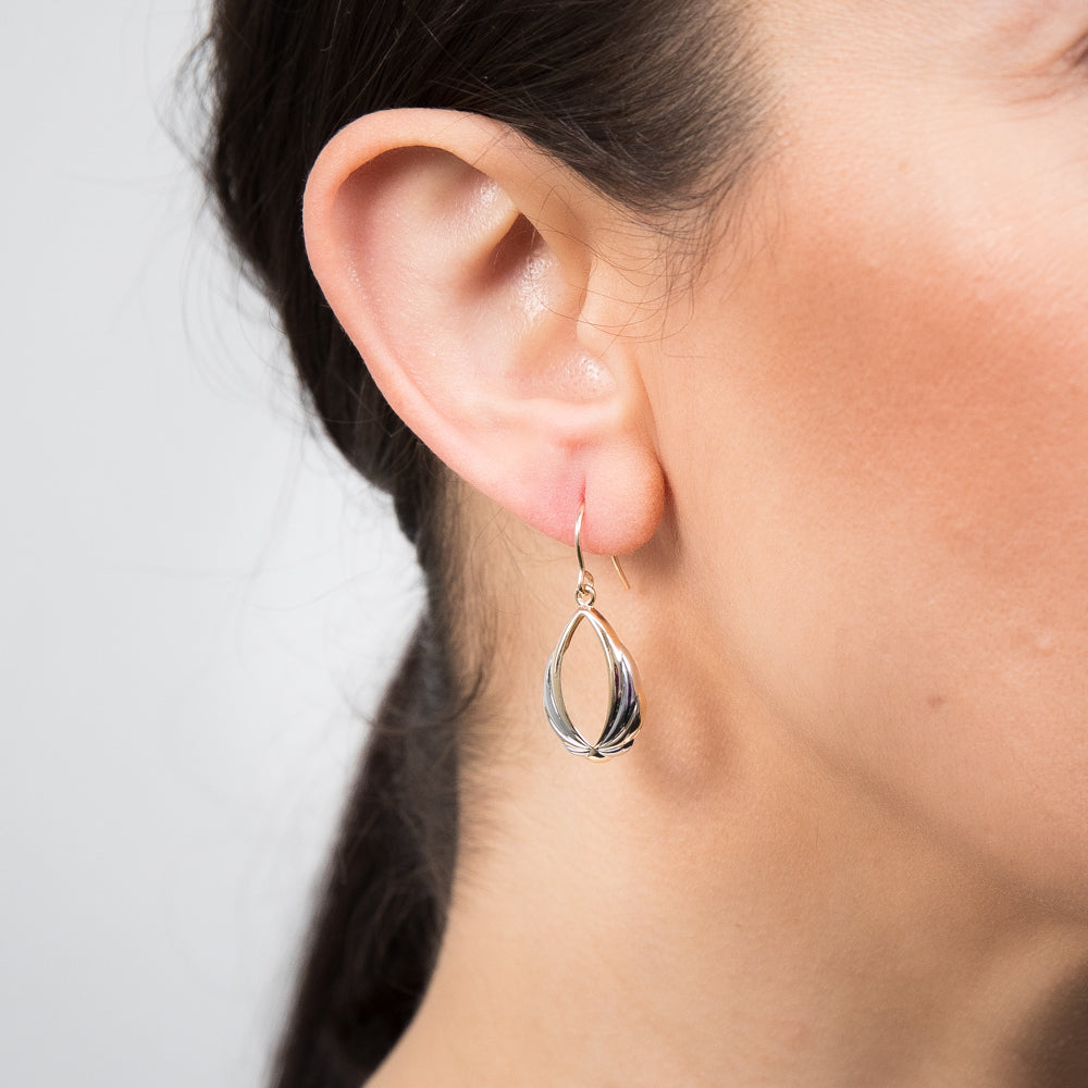 9ct Yellow and White Gold Twisted Pear Shaped Drop Earrings for Women - Elegant Dangle Jewelry for Parties, Weddings & Special Occasions