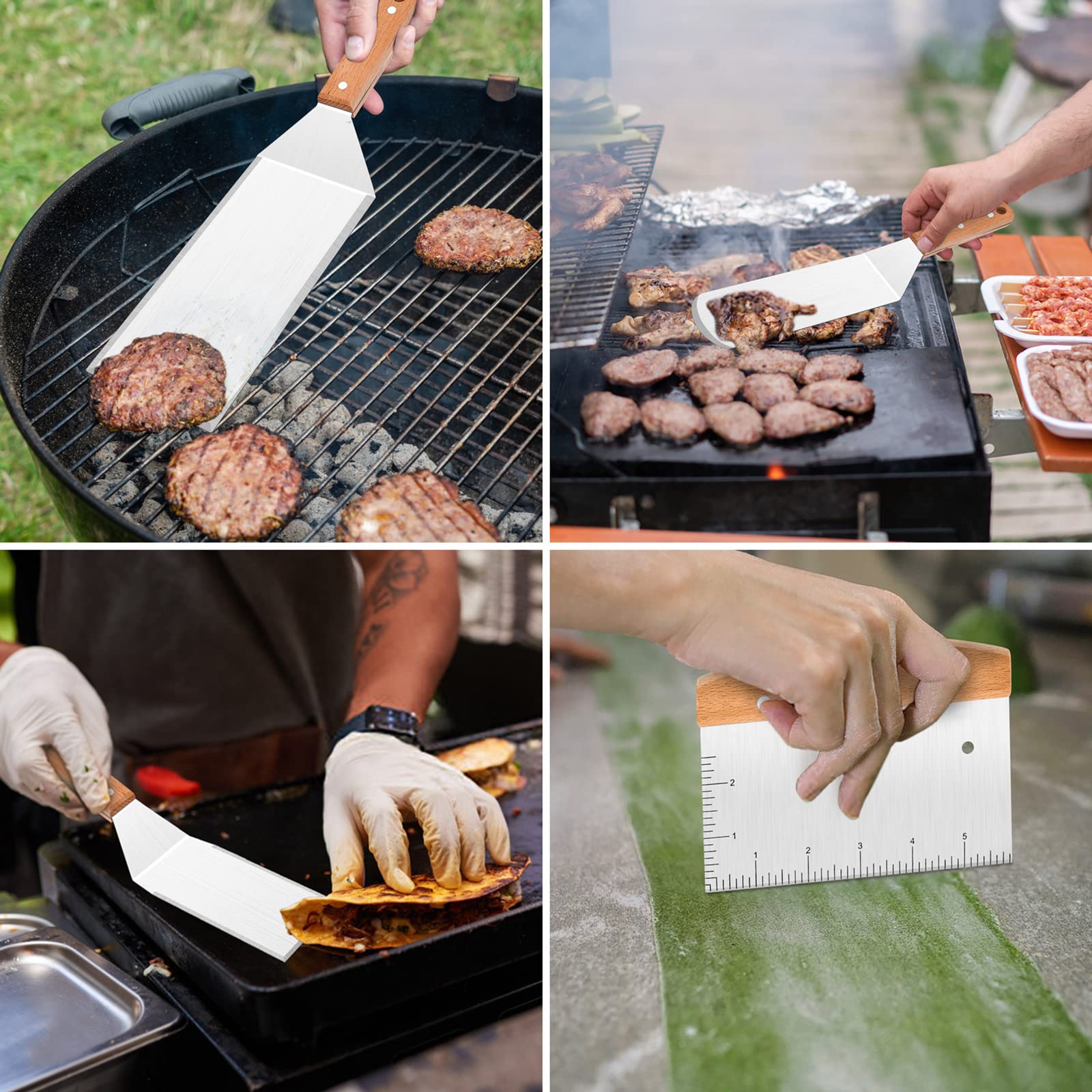 Premium Stainless Steel Spatula Set of 4 - Heavy Duty Metal Griddle Accessories for BBQ, Teppanyaki, Pancakes & Burgers | Grill Spatula, Scraper & Flipper Utensils | Perfect Gift for Home Chefs & Outdoor Cooking Enthusiasts | Ideal for Backyard BBQs, Camping & Kitchen Use