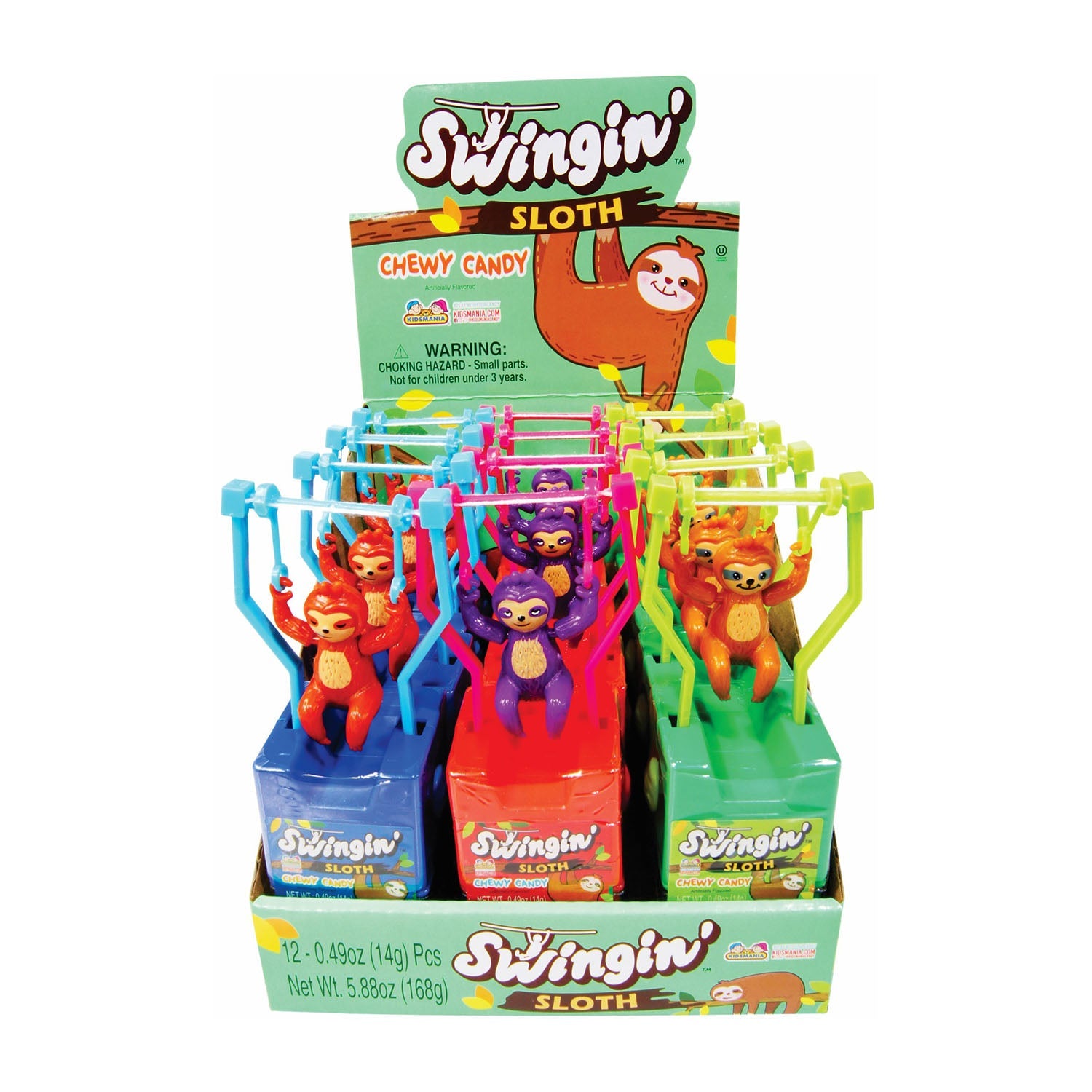 Swingin Sloth Chewy Candy for Kids - 12 Count Box | Fun & Tasty Treat for Birthday Parties, Halloween, and School Snacks