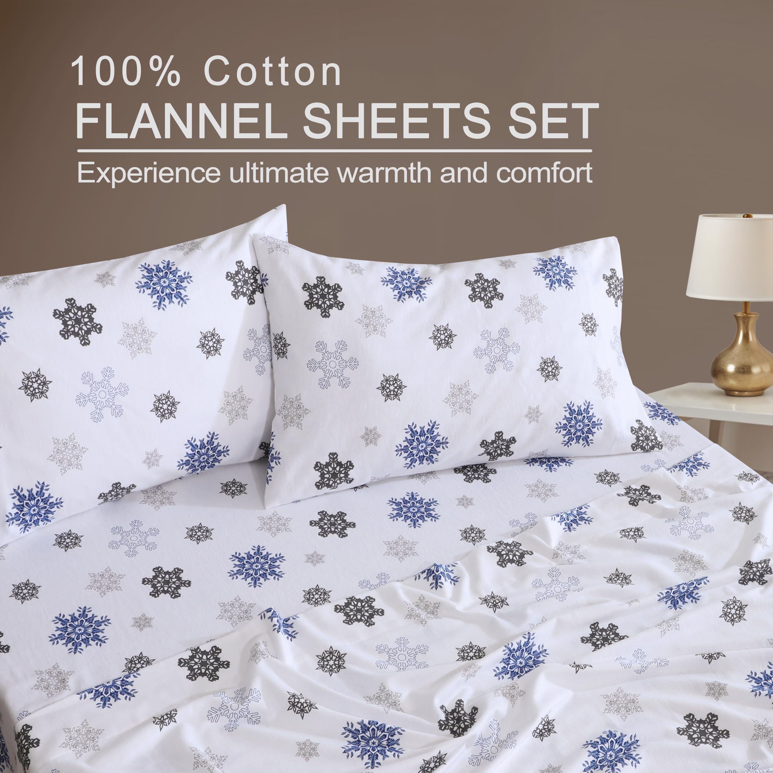 ZOYER King Size Flannel Sheet Set - Ultra Soft & Cozy 100% Cotton Deep Pocket Bedding, Fitted for 16