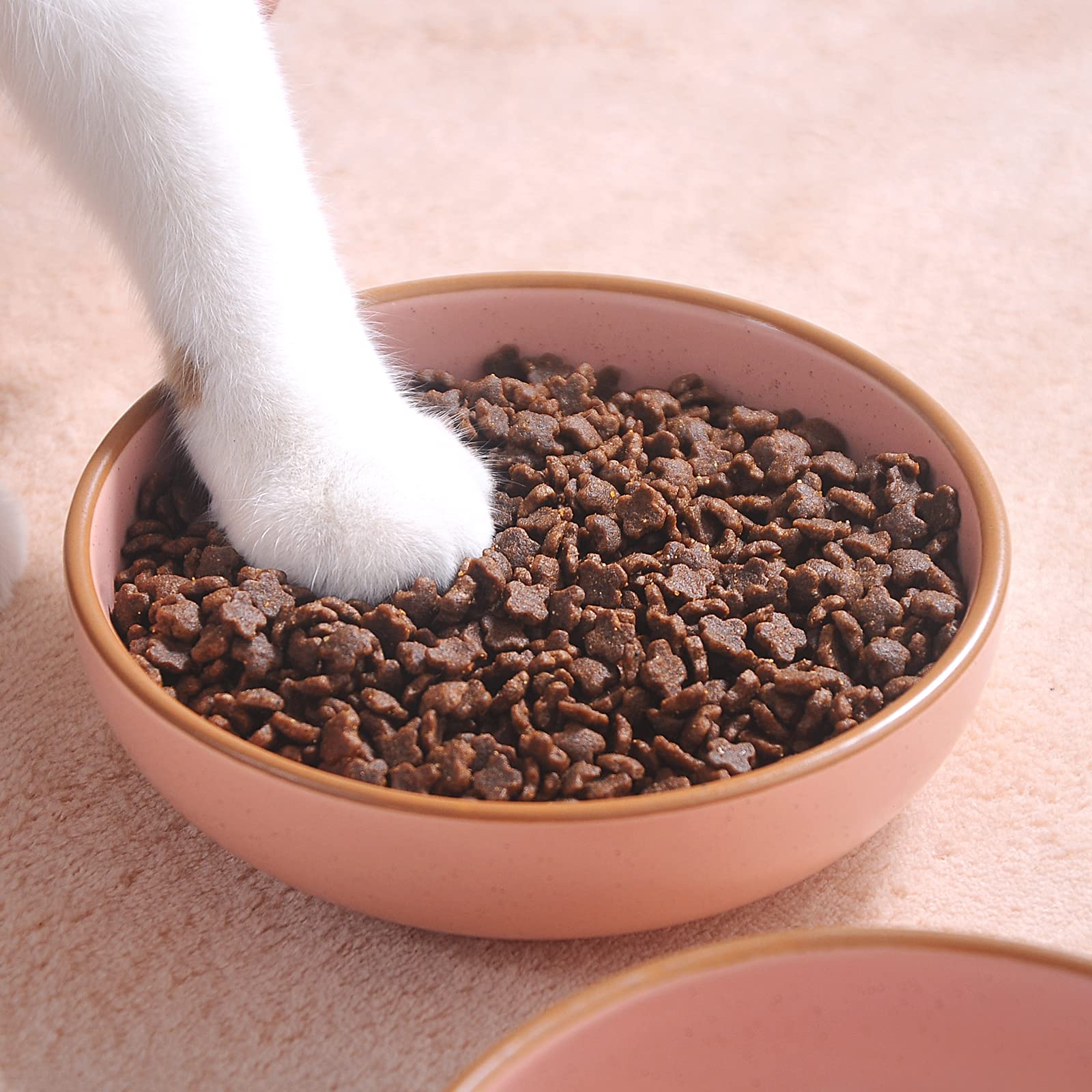Premium Ceramic Cat Bowls Set of 3 - Non-Tip Pet Food & Water Dishes for Cats & Small Dogs, 5.19 Inch Matte Pink Bowls - Durable, Easy to Clean, BPA-Free - Perfect for Home, Kitchen, or Travel Use