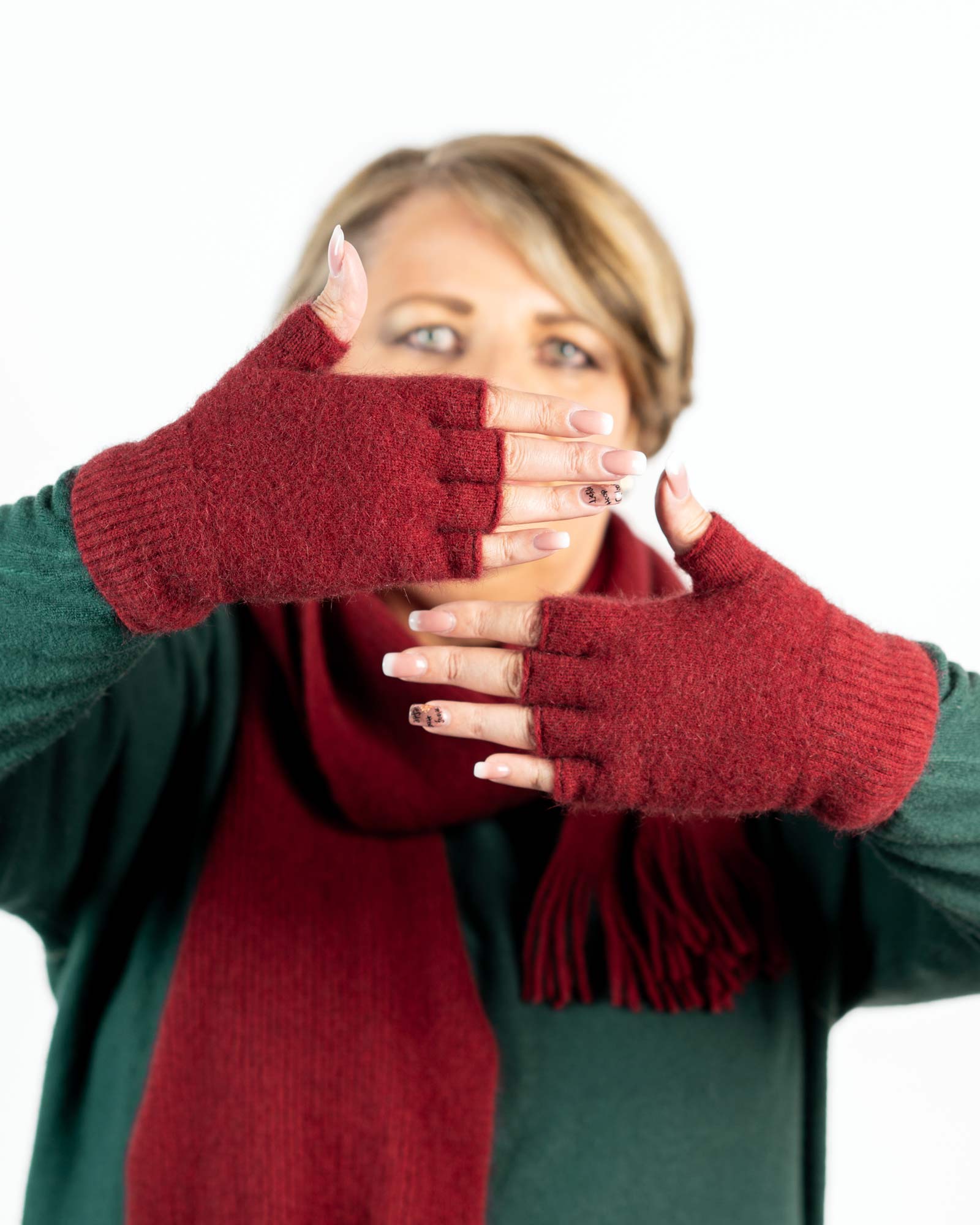 Berry Red #2 Fingerless Gloves - Warm Possum Merino Wool Blend for Women & Men - NX103 - Perfect for Winter, Cycling, and Outdoor Activities