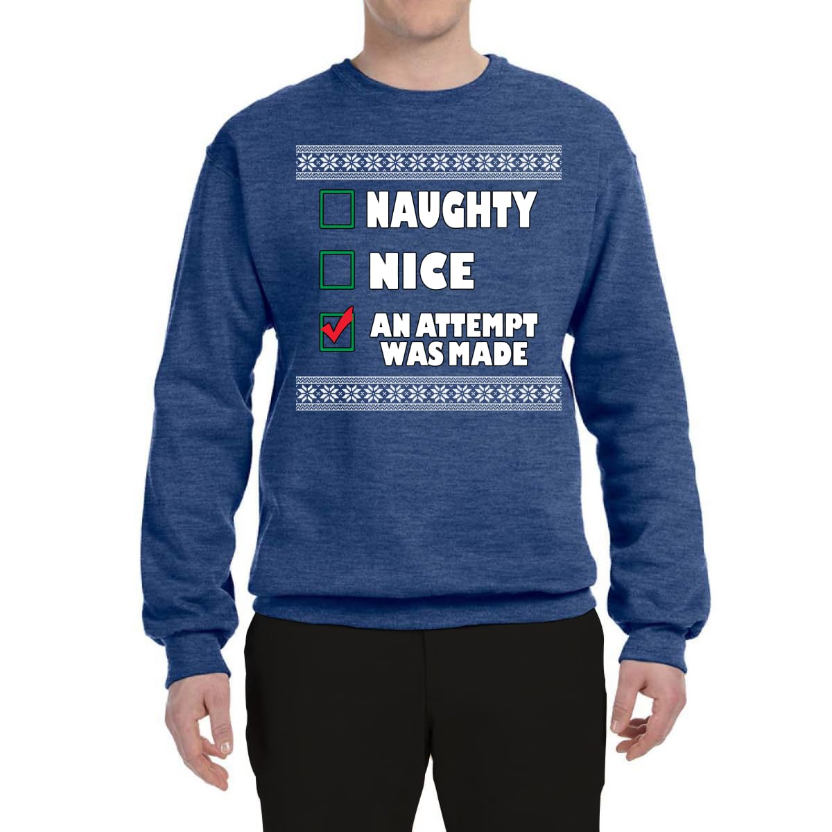 Wild Bobby Naughty & Nice Christmas Graphic Sweatshirt - Unisex Crewneck Holiday Pullover for Xmas Parties & Family Gatherings