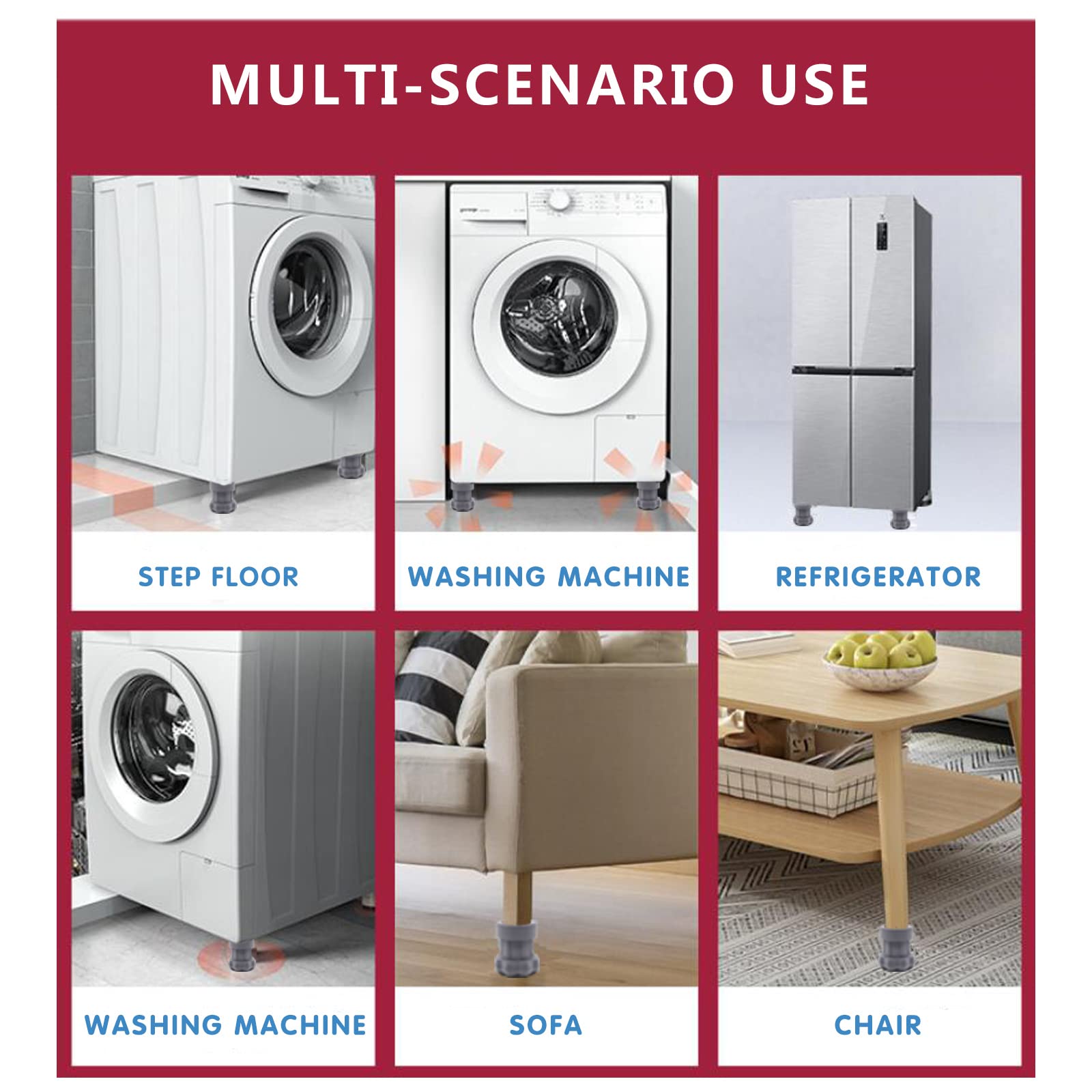 4 Sets Heavy Duty 3-4 Inch Adjustable Furniture Bed Risers - Supports Washing Machine, Sofa, Fridge & Chairs (Light Gray) - Perfect for Home, Dorm & Office Organization
