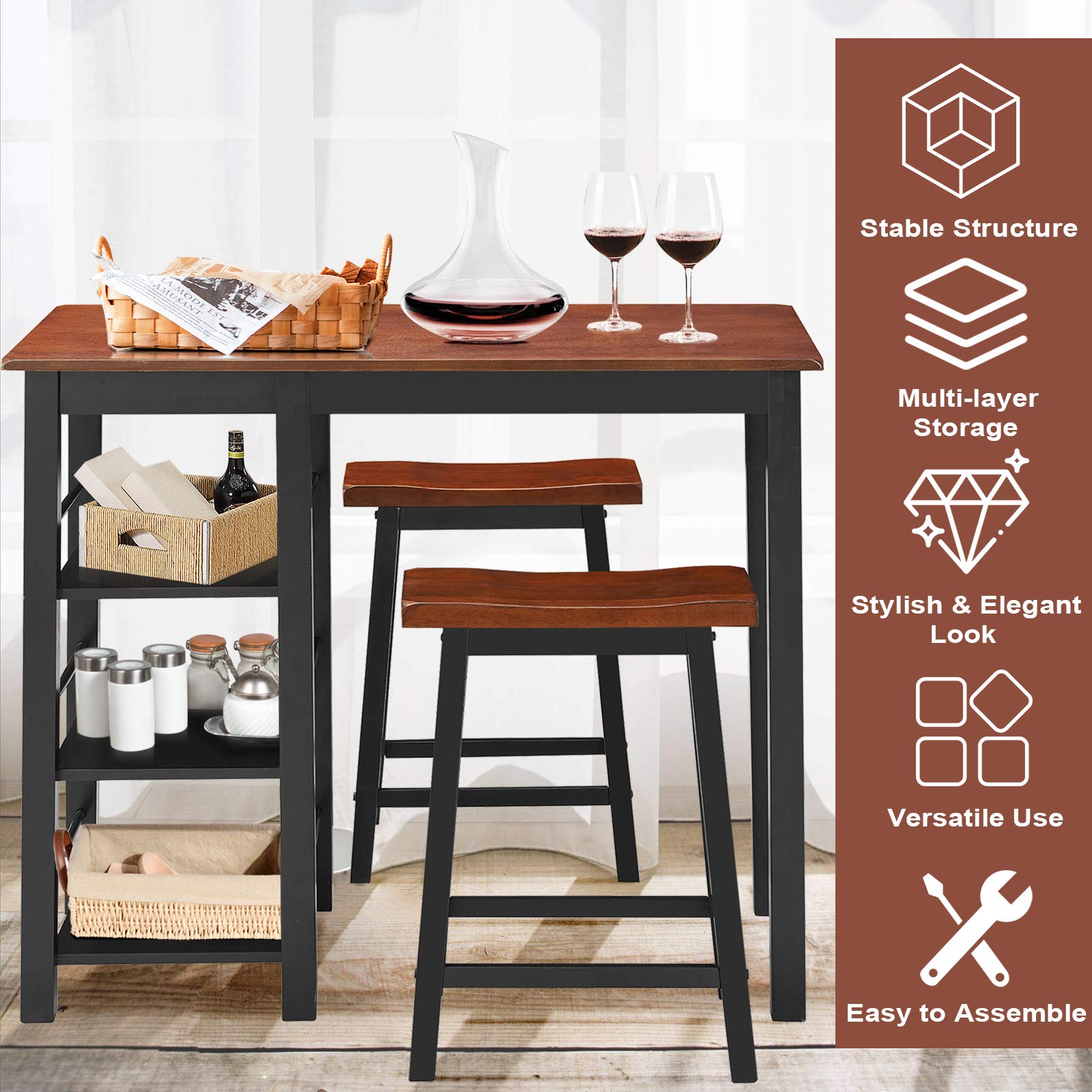ARLIME 5-Piece Brown Dining Table Set for Kitchen & Dining Room - Modern Wooden Table & Chairs for Home & Restaurant Use