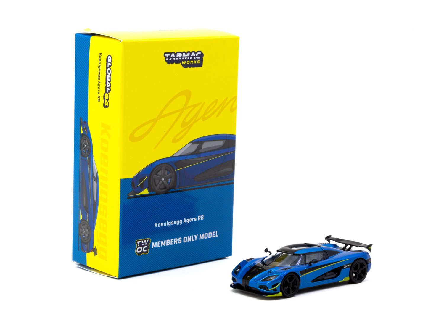 Tarmac Works 1/64 Scale Koenigsegg Agera RS Diecast Model Car - Blue Metallic & Black (TWOC Members Exclusive) | Collectible Miniature Vehicle for Display & Racing Enthusiasts