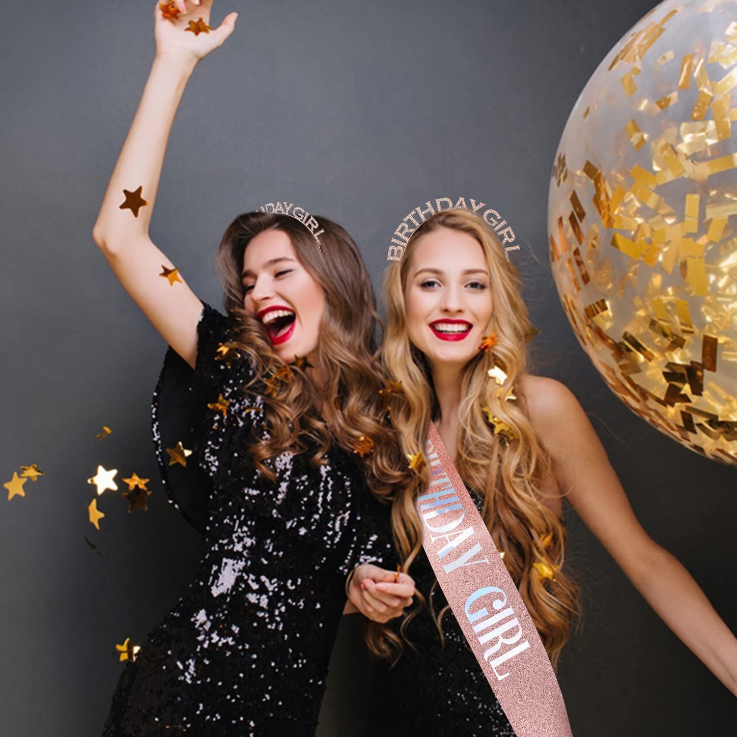 Chanaco Birthday Girl Headband, Sash & Tiara Set - Rose Gold Birthday Crown for Women - Perfect for Birthday Parties, Bachelorette, Girls' Night Out & Special Celebrations