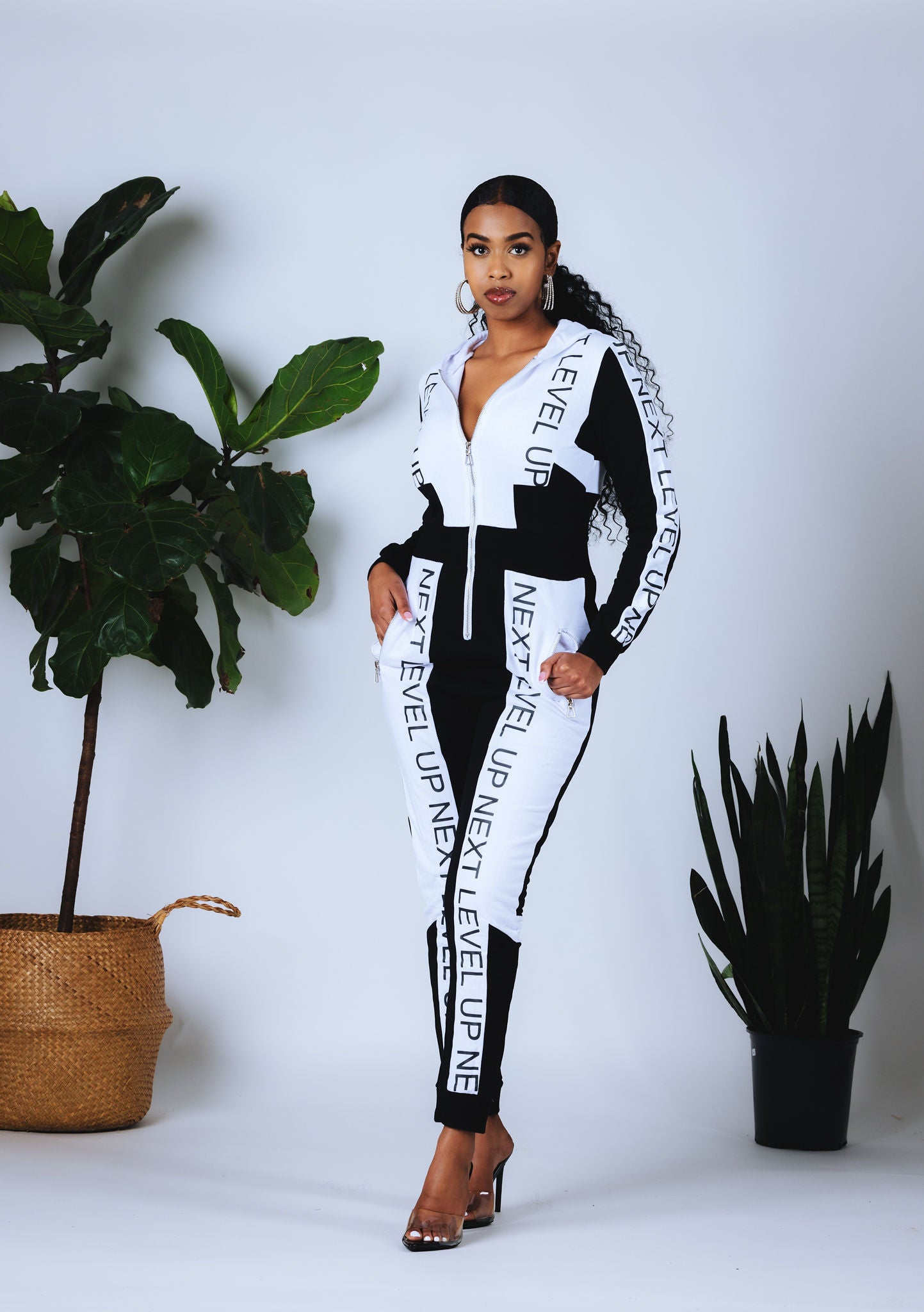 Next Level Up Jumpsuit for Women - Black & White Stylish Romper | Perfect for Casual Outings, Parties & Streetwear Fashion
