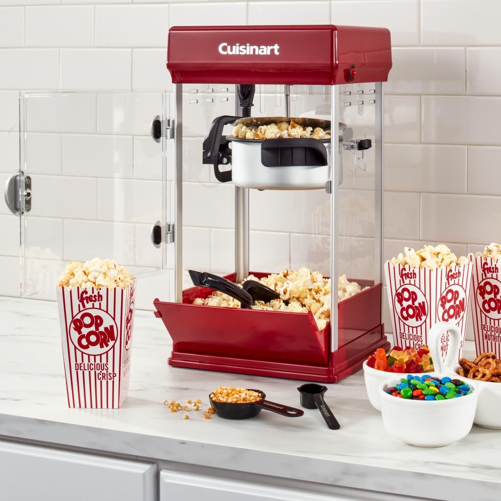 **Cuisinart 16-Cup Theatre Style Popcorn Maker - No Heat, Fast Cleanup, Includes Scoop & Measuring Tools (Red) - Perfect for Movie Nights, Parties & Home Theater Snacks**