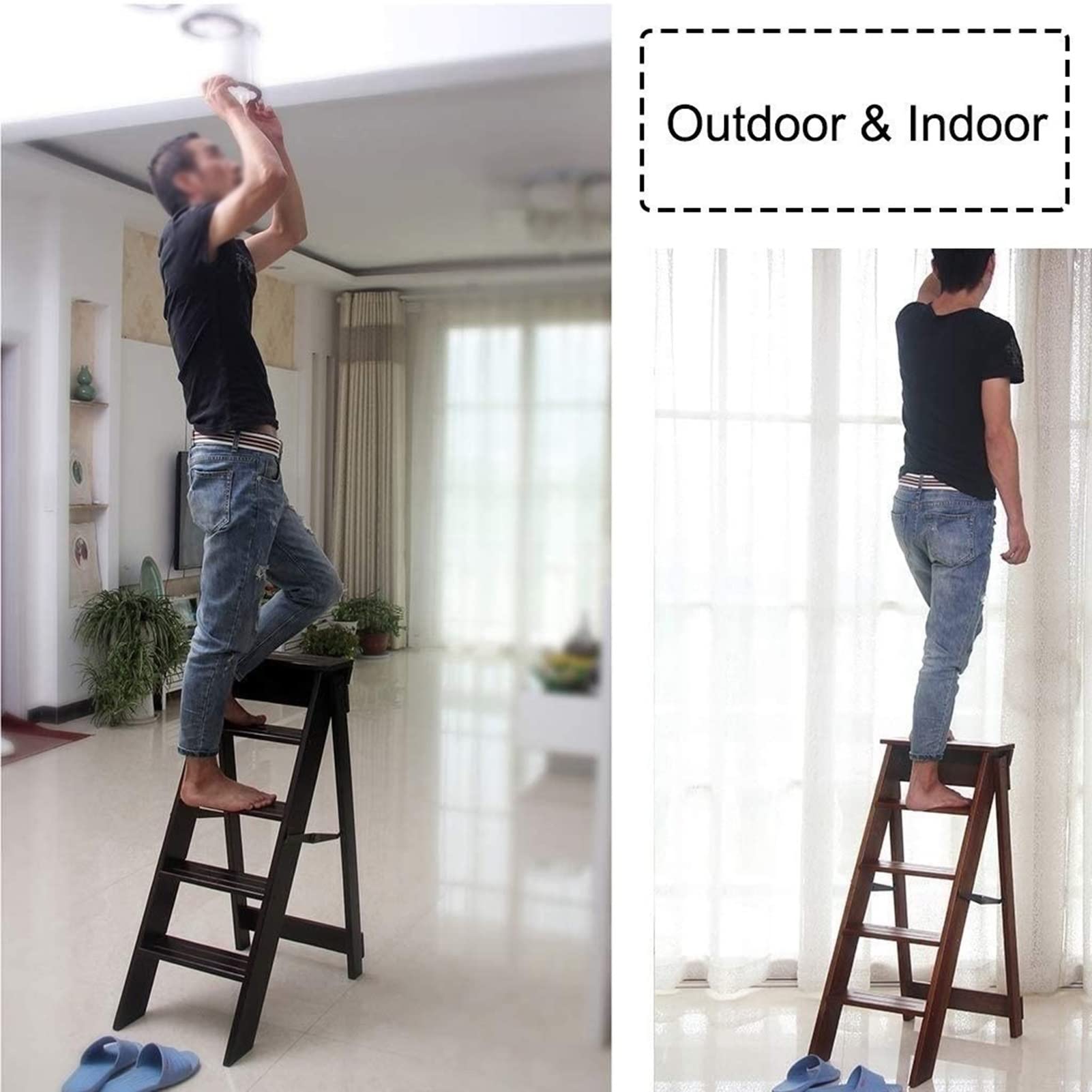 XHALERY Wooden Step Stool for Chair - Multifunctional Kitchen Stool, Foldable Dual-Use Step Ladder with 5 Steps - Perfect for Home, Office & Kids' Room - Safe & Portable Climbing Stool