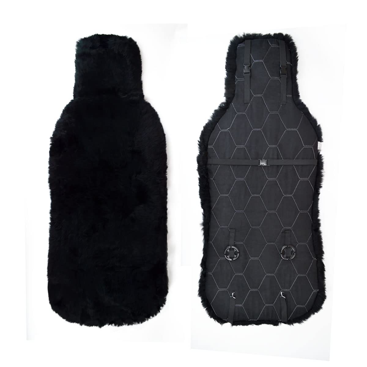 Genuine Sheepskin Car Seat Covers Pair - Long Wool Front Seat Protectors for SUV, Truck & Sedan | Airbag Safe, Universal Fit, Easy Installation | Winter Warmth & Luxury Driving Comfort (Black)