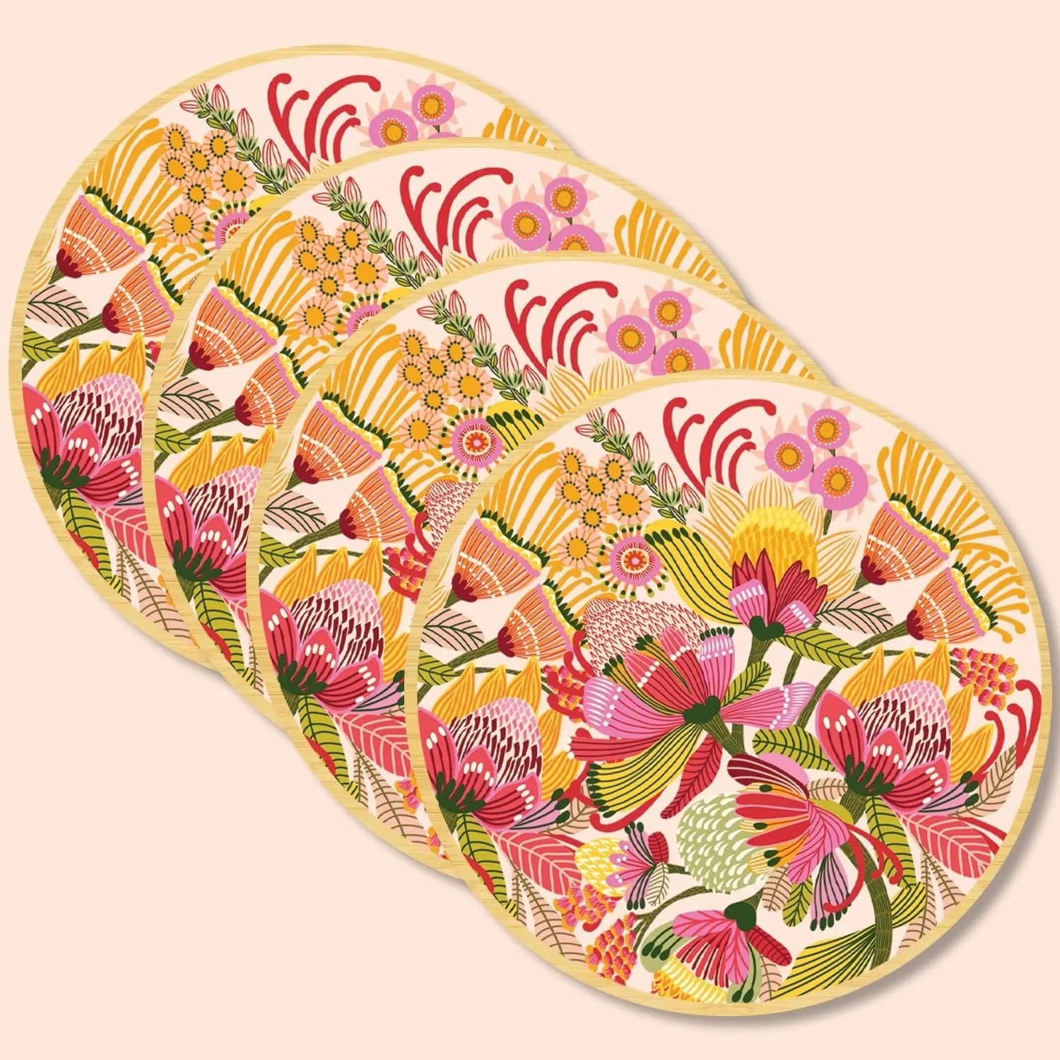 Premium Wild Proteas Wooden Coasters & Napkin Holder Set - Natural Wood Drink Coasters with Floral Design - Perfect for Dining Table, Kitchen, and Home Decor